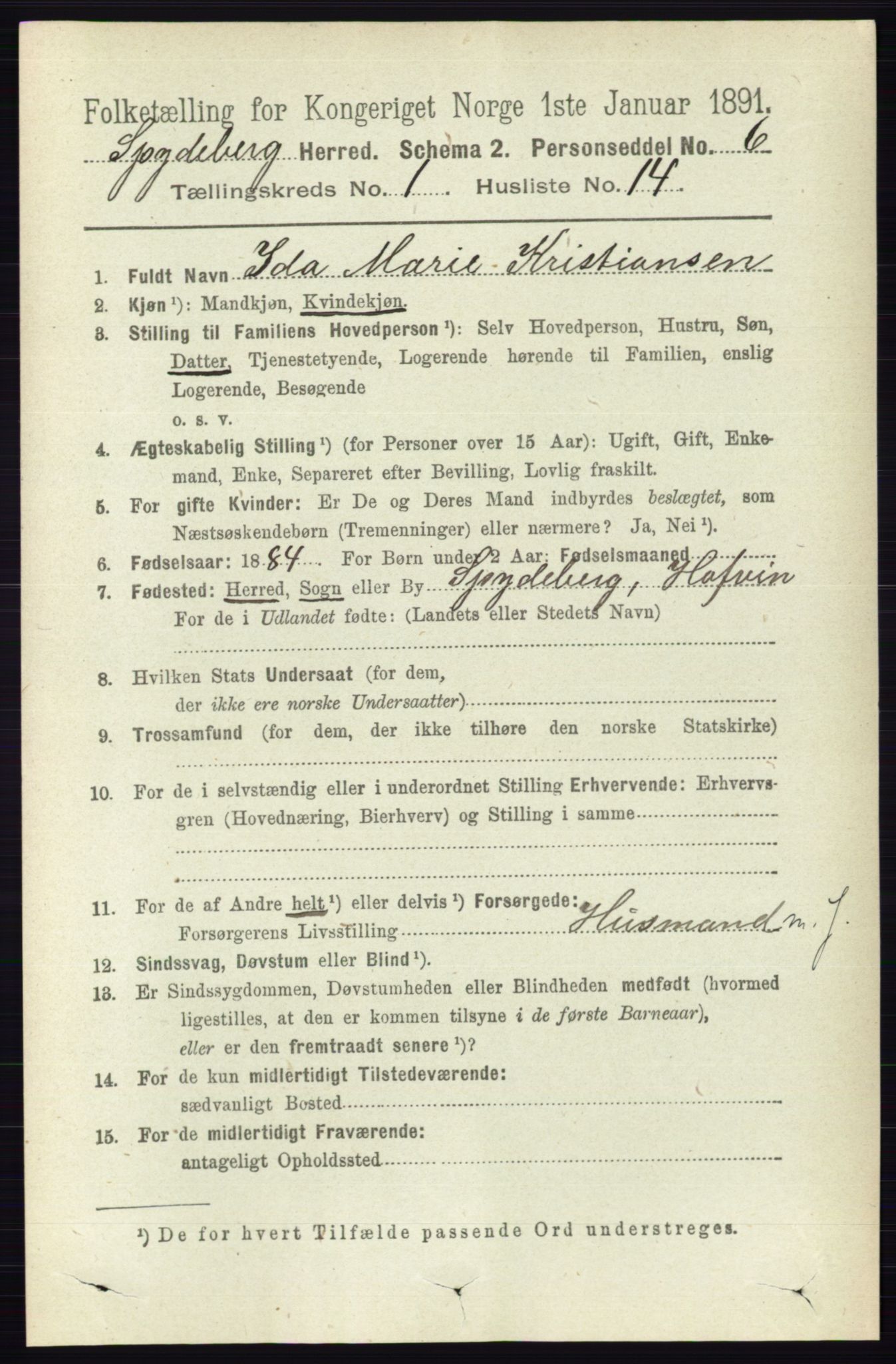 RA, 1891 census for 0123 Spydeberg, 1891, p. 234