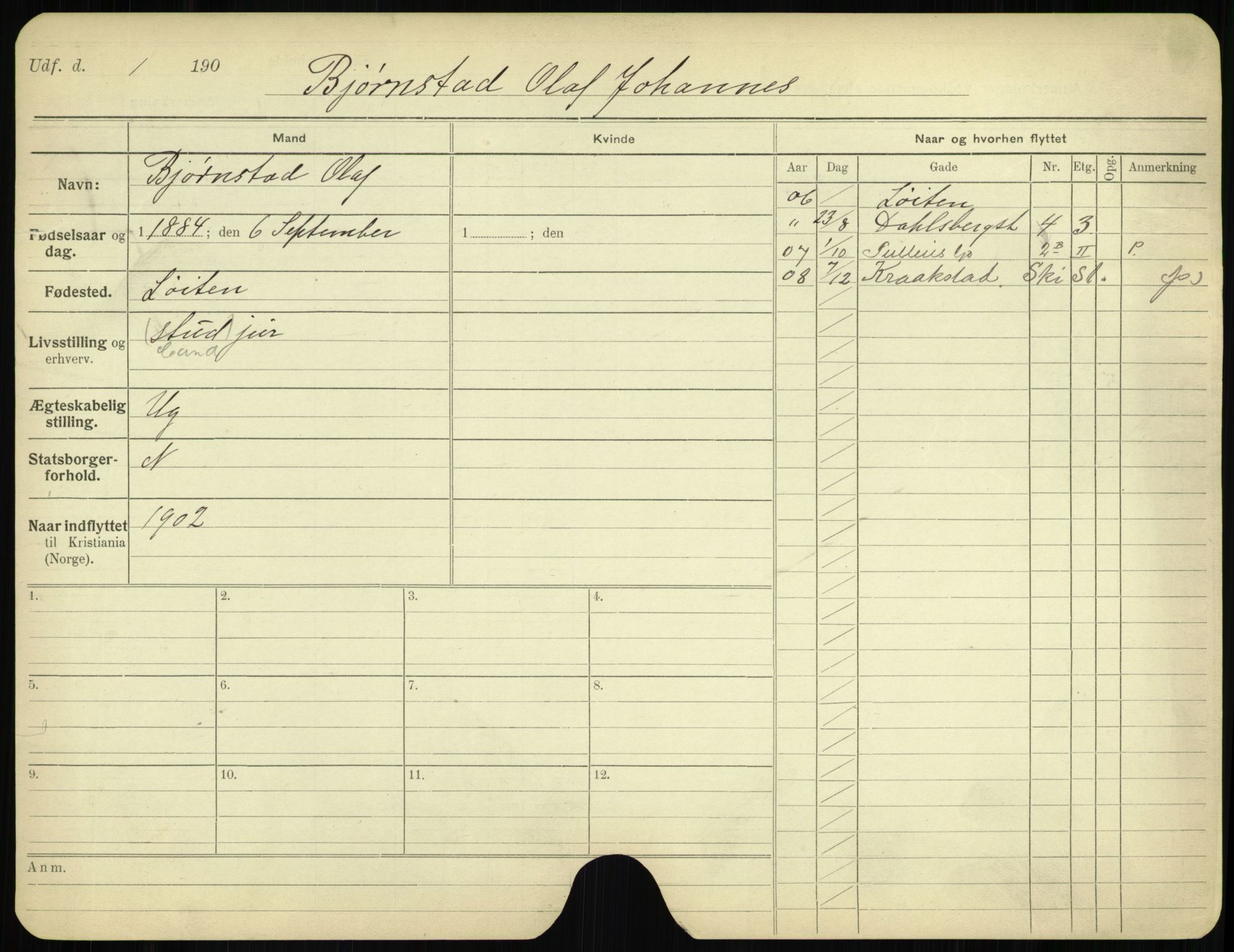 Oslo folkeregister, Registerkort, SAO/A-11715/F/Fa/Fac/L0002: Menn, 1906-1914, p. 51a