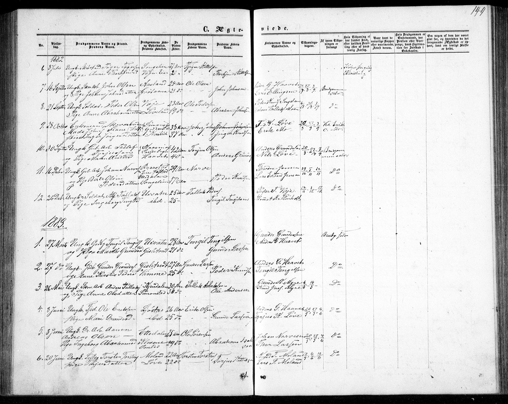 Gjerstad sokneprestkontor, AV/SAK-1111-0014/F/Fb/Fbb/L0003: Parish register (copy) no. B 3, 1862-1889, p. 149