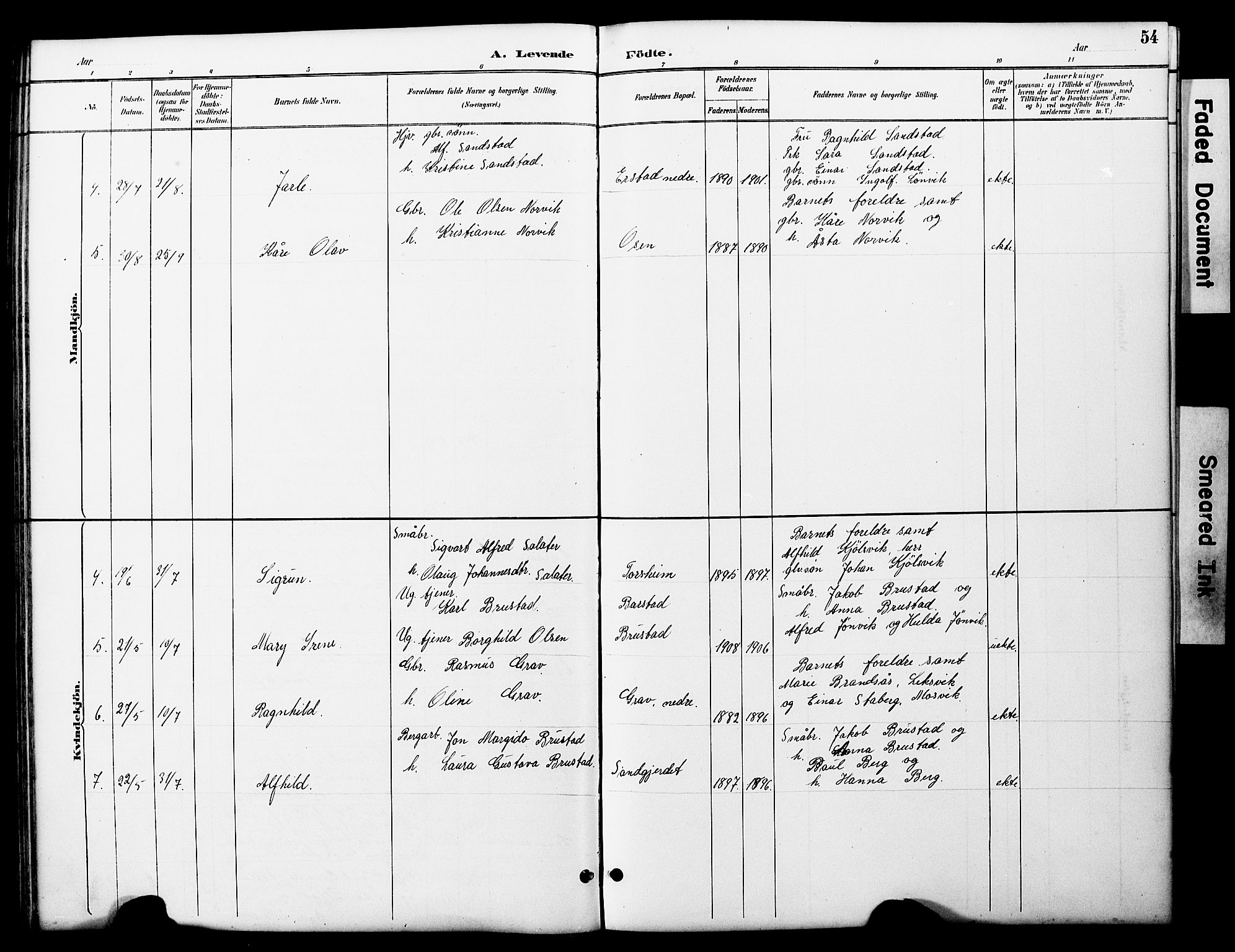 Ministerialprotokoller, klokkerbøker og fødselsregistre - Nord-Trøndelag, AV/SAT-A-1458/722/L0226: Parish register (copy) no. 722C02, 1889-1927, p. 54