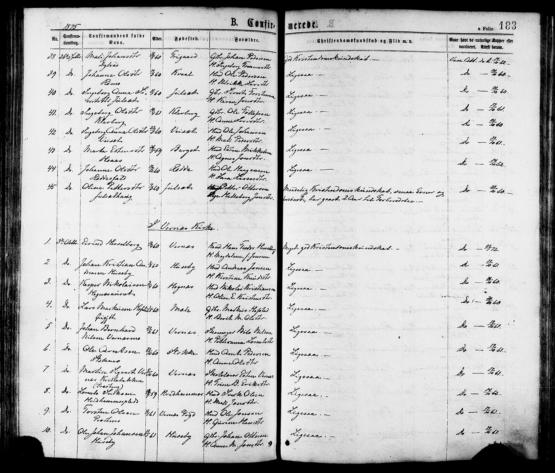 Ministerialprotokoller, klokkerbøker og fødselsregistre - Nord-Trøndelag, AV/SAT-A-1458/709/L0076: Parish register (official) no. 709A16, 1871-1879, p. 183