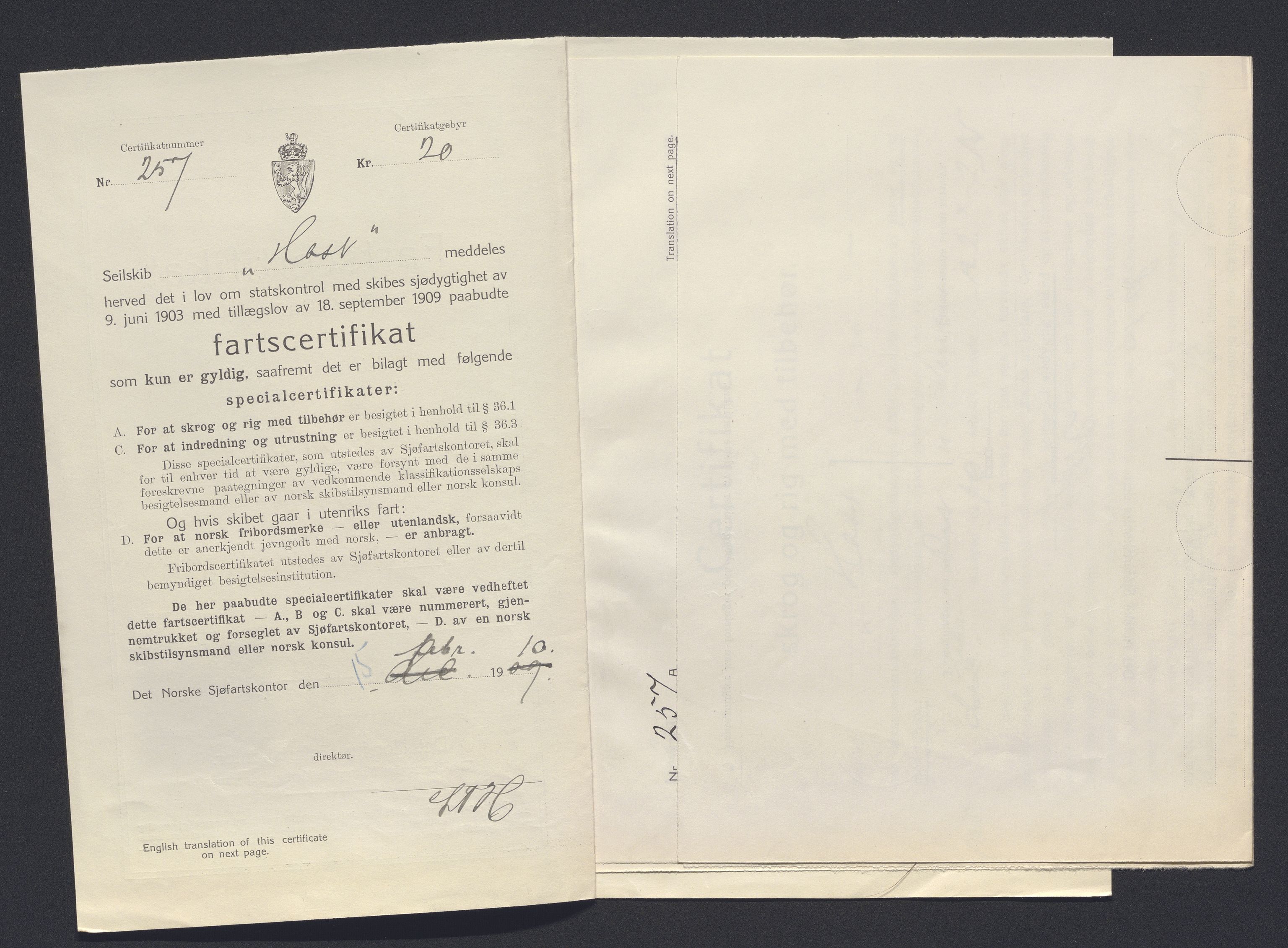 Sjøfartsdirektoratet med forløpere, skipsmapper slettede skip, AV/RA-S-4998/F/Fa/L0466: --, 1868-1926, p. 20