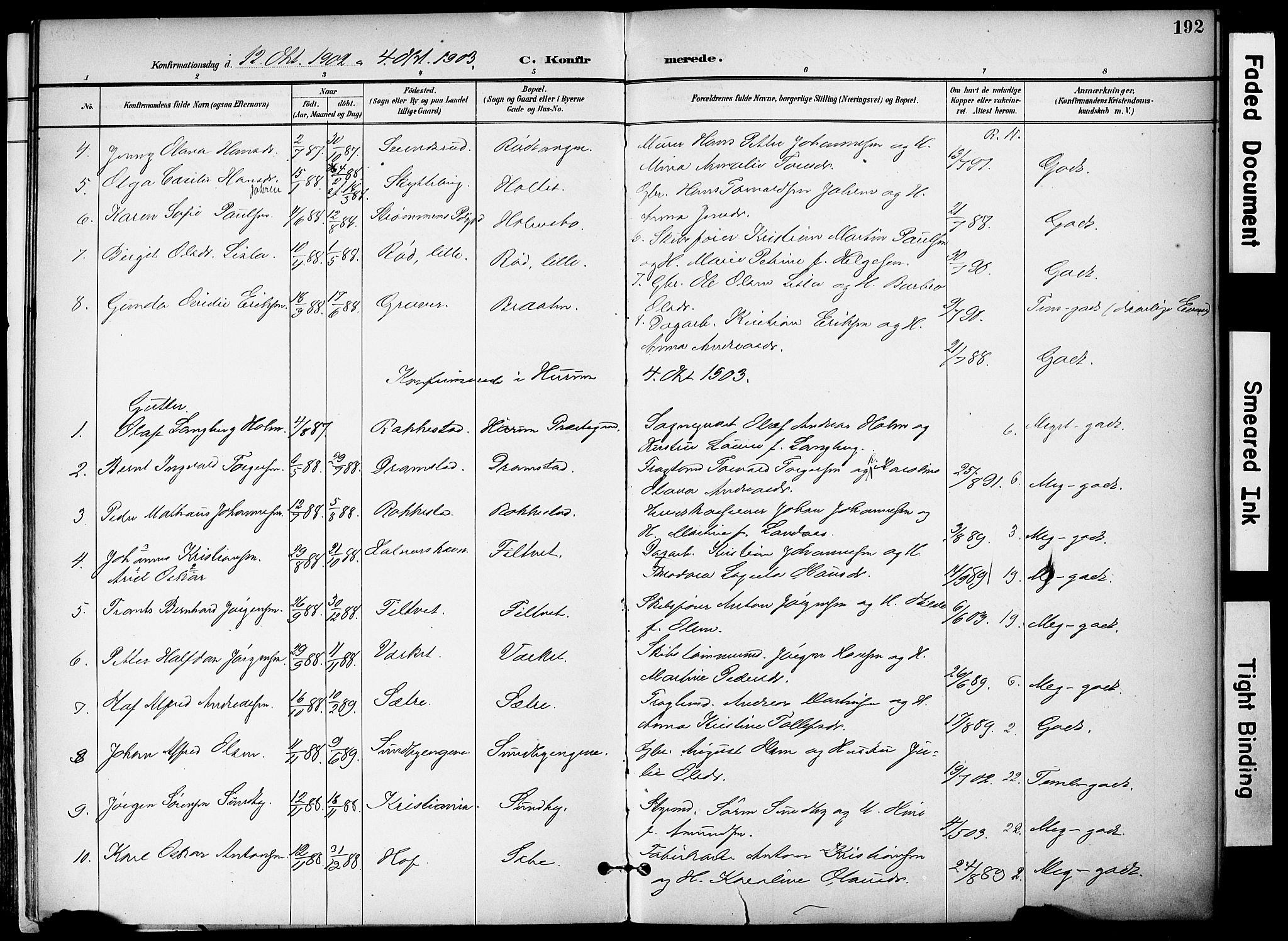 Hurum kirkebøker, AV/SAKO-A-229/F/Fa/L0015: Parish register (official) no. 15, 1896-1908, p. 192