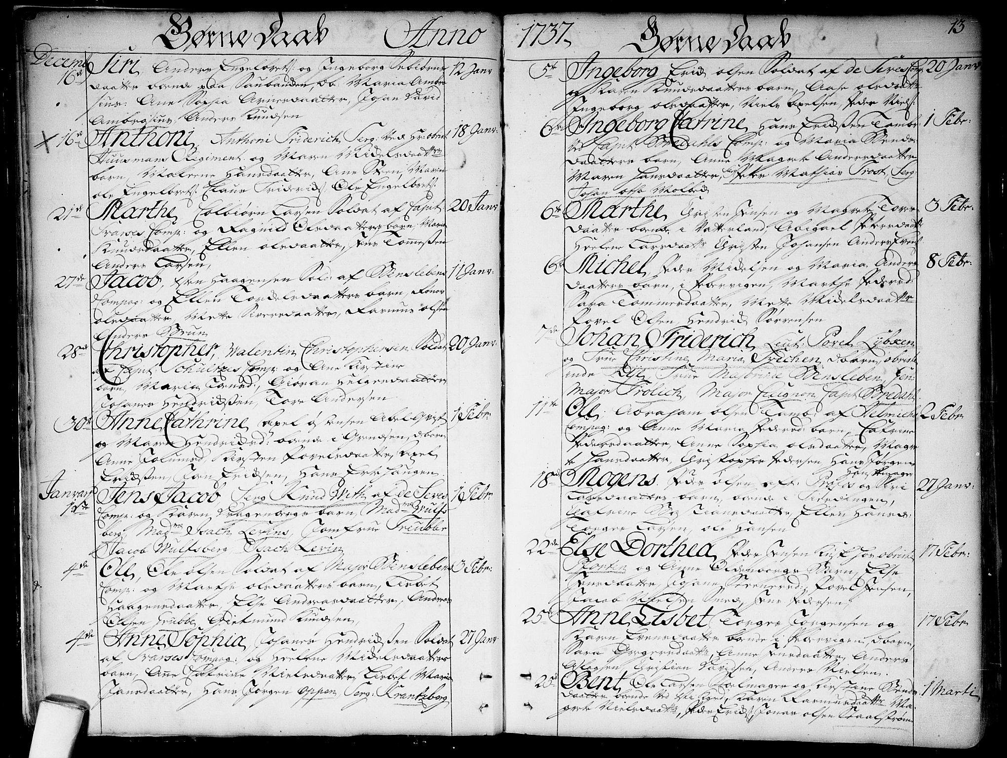 Garnisonsmenigheten Kirkebøker, SAO/A-10846/F/Fa/L0001: Parish register (official) no. 1, 1734-1756, p. 13