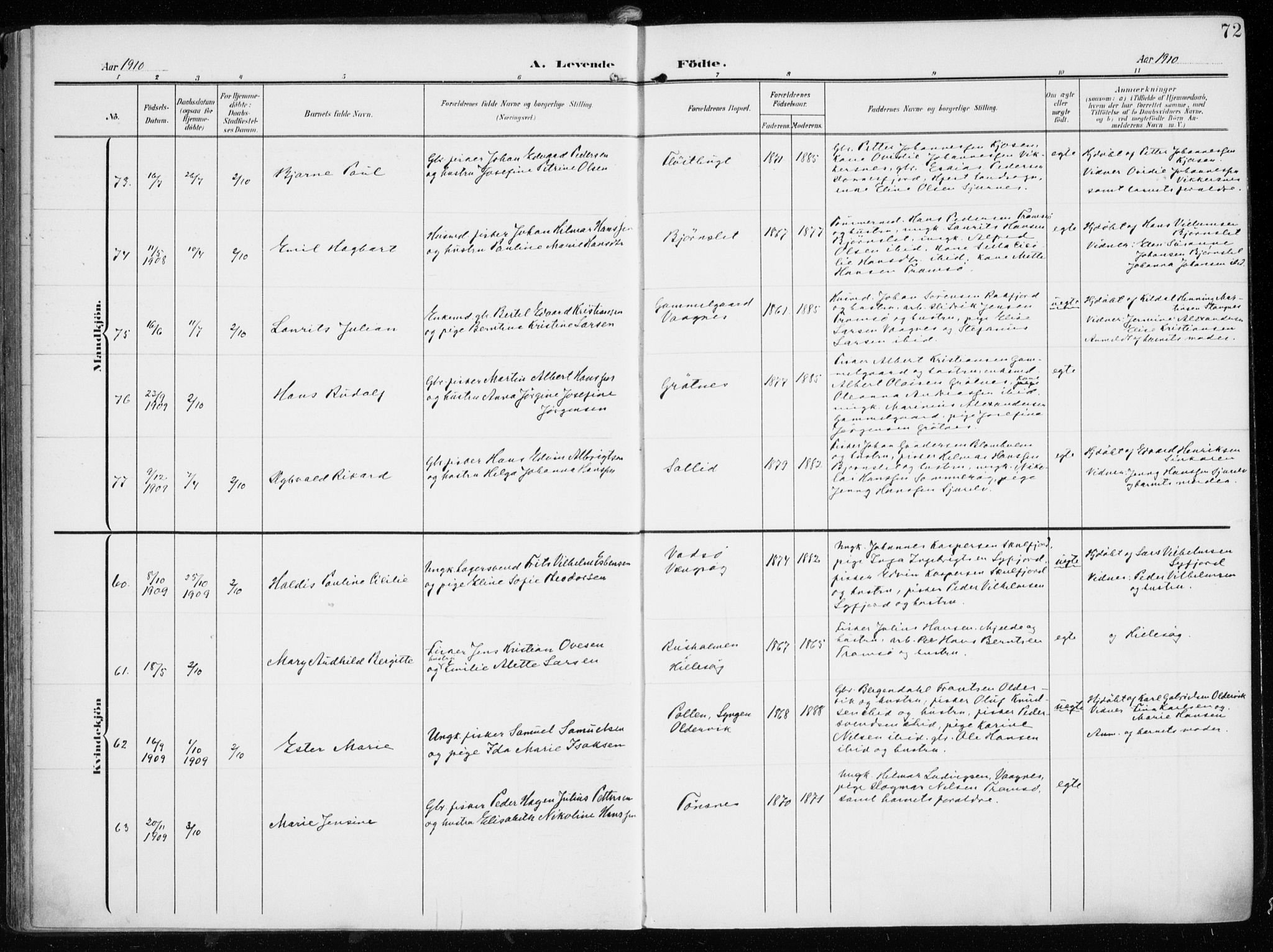 Tromsøysund sokneprestkontor, SATØ/S-1304/G/Ga/L0007kirke: Parish register (official) no. 7, 1907-1914, p. 72