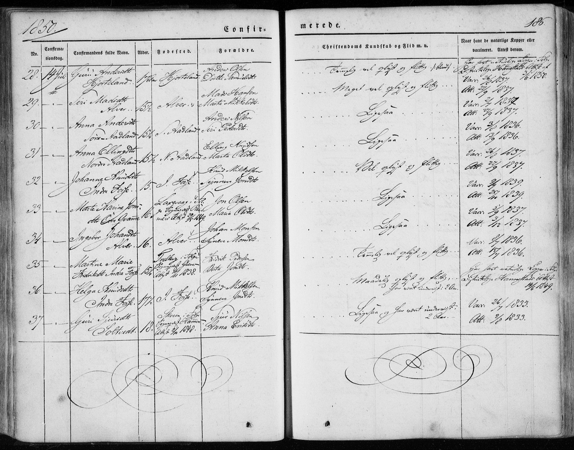 Hamre sokneprestembete, AV/SAB-A-75501/H/Ha/Haa/Haaa/L0013: Parish register (official) no. A 13, 1846-1857, p. 186