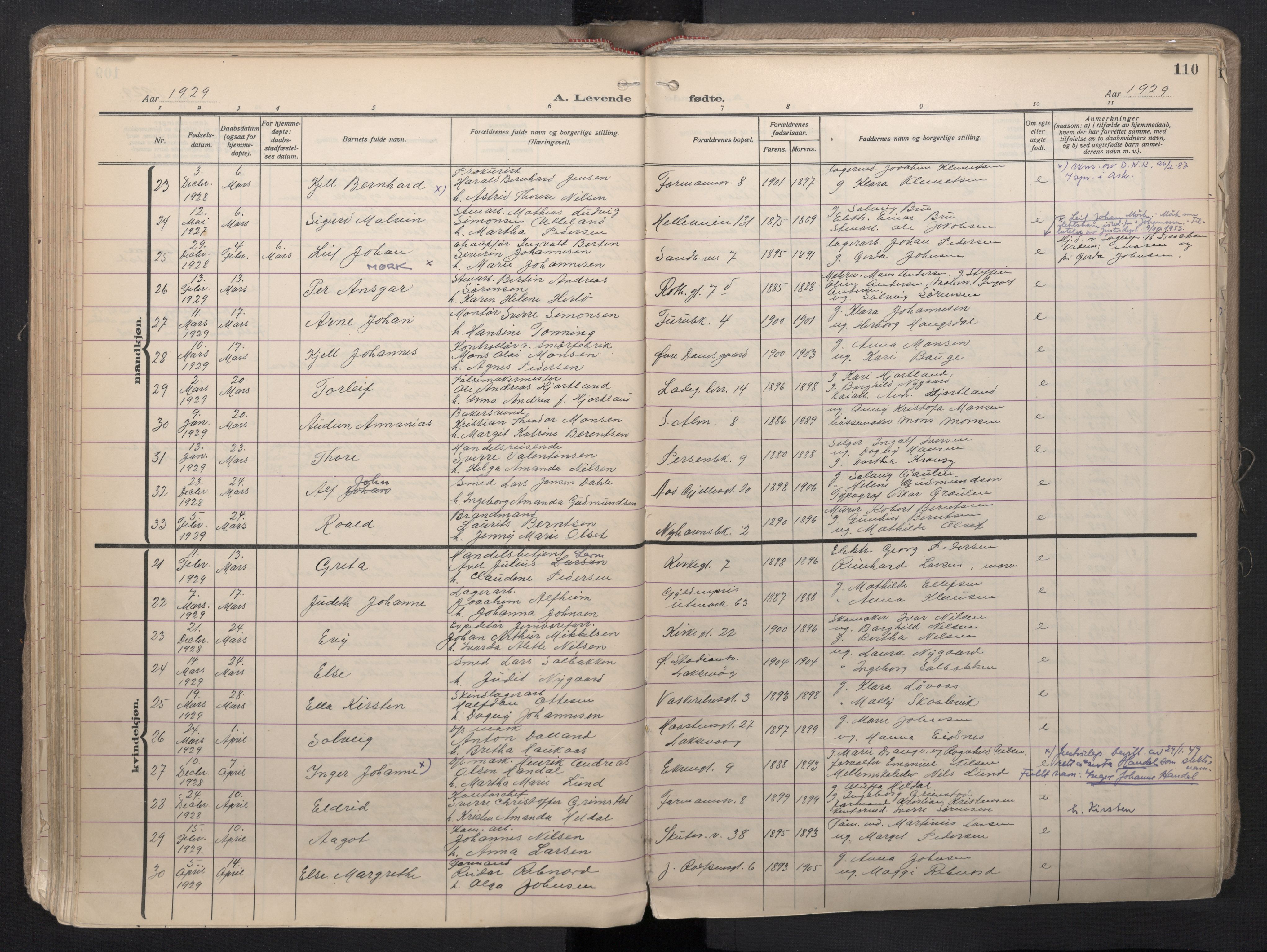 Sandviken Sokneprestembete, AV/SAB-A-77601/H/Ha/L0008: Parish register (official) no. B 5, 1924-1944, p. 110