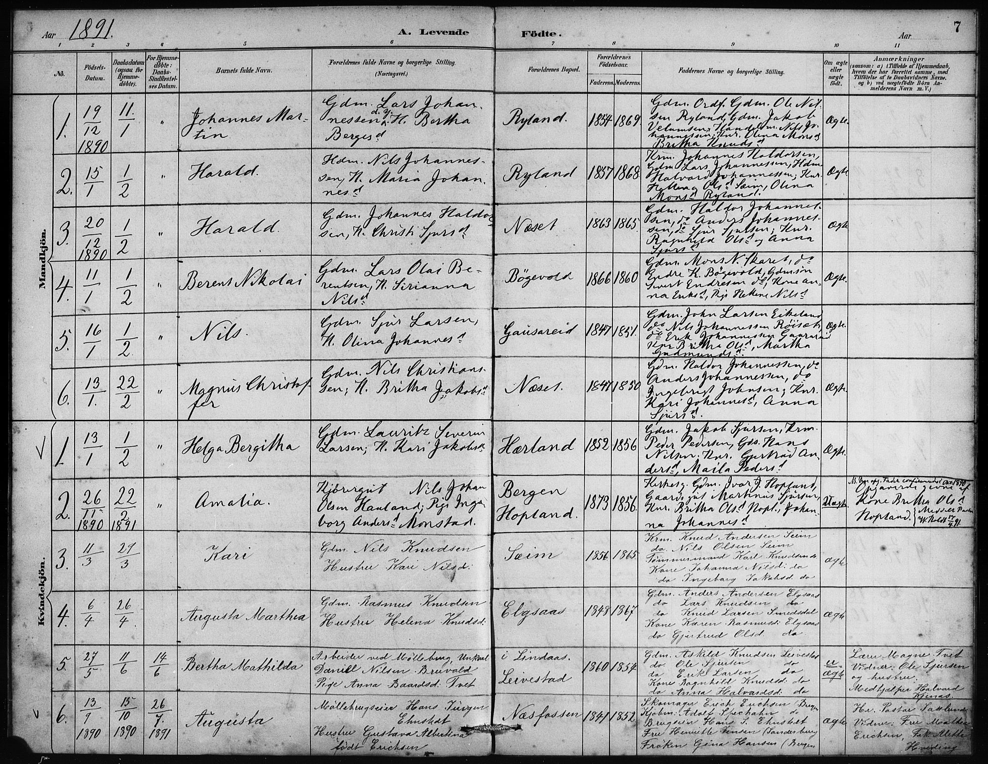 Alversund Sokneprestembete, AV/SAB-A-73901/H/Ha/Haa/Haad/L0002: Parish register (official) no. D 2, 1890-1897, p. 7