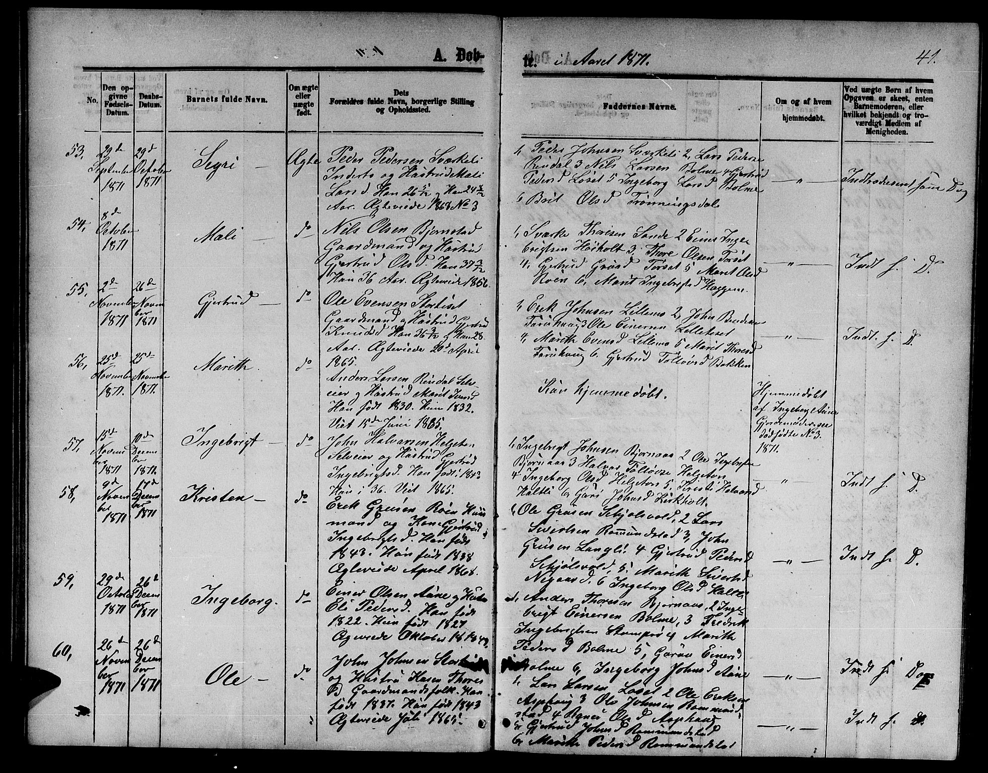 Ministerialprotokoller, klokkerbøker og fødselsregistre - Møre og Romsdal, AV/SAT-A-1454/598/L1076: Parish register (copy) no. 598C01, 1867-1878, p. 41