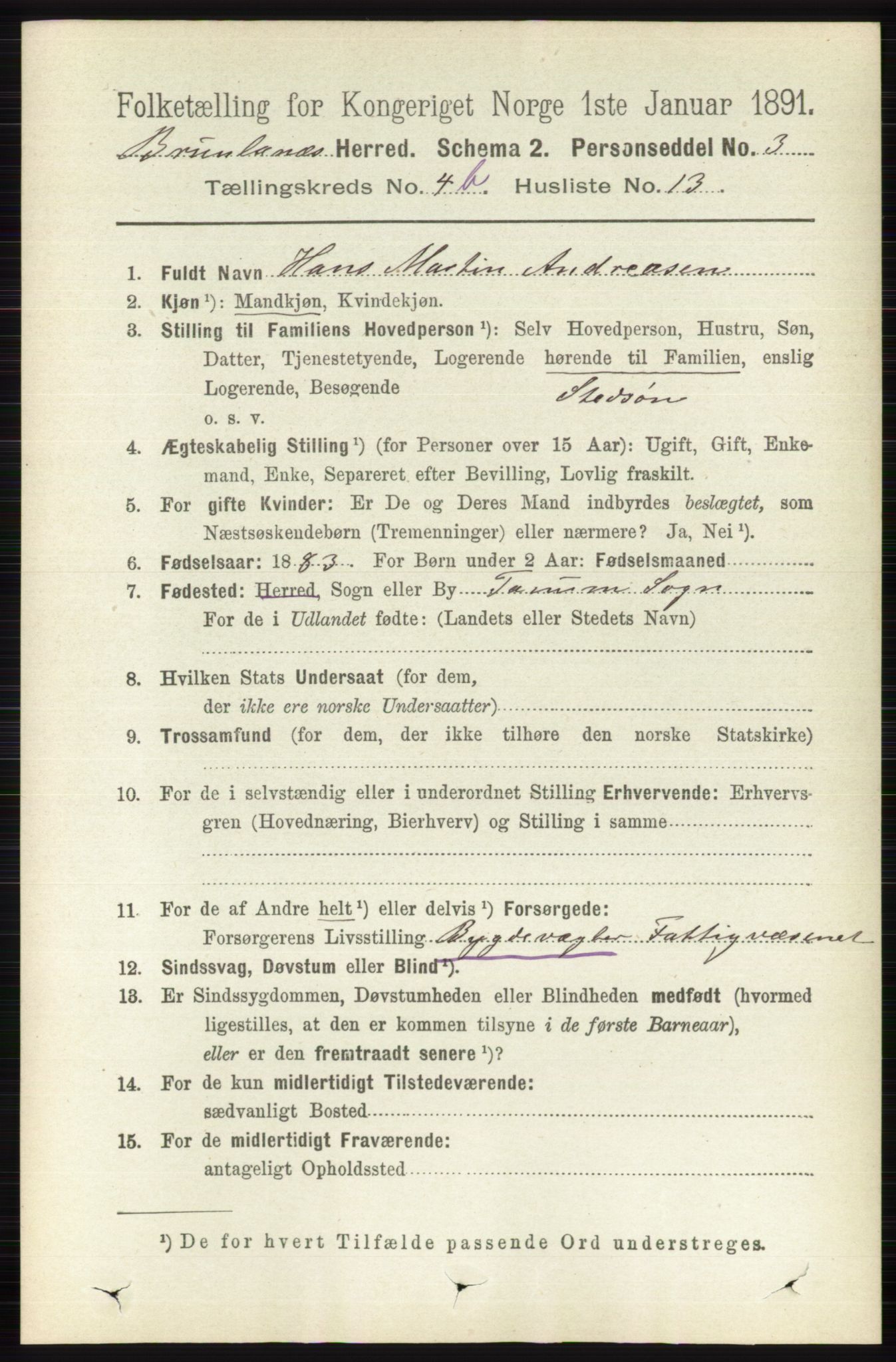RA, 1891 census for 0726 Brunlanes, 1891, p. 2102