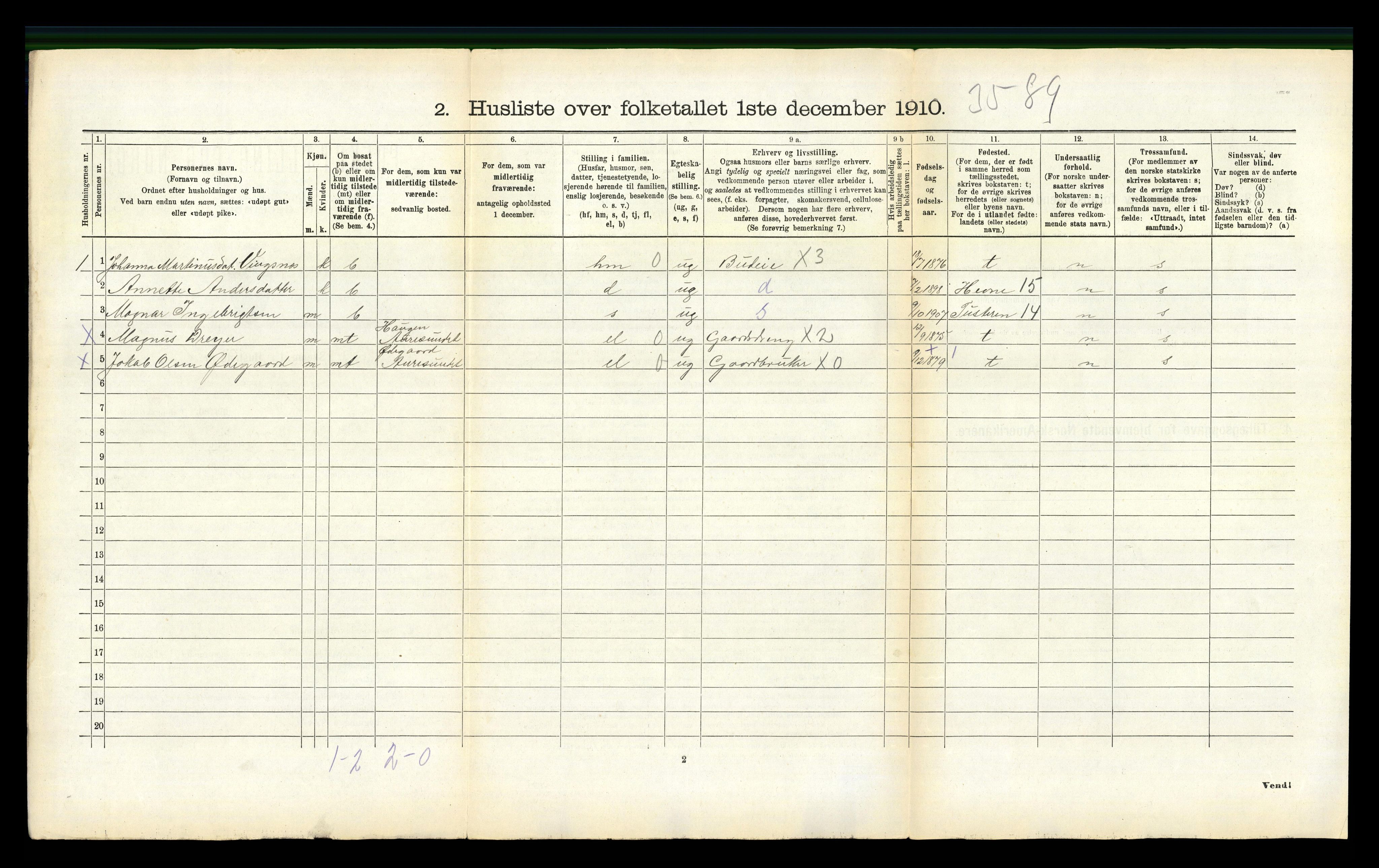 RA, 1910 census for Aure, 1910, p. 451