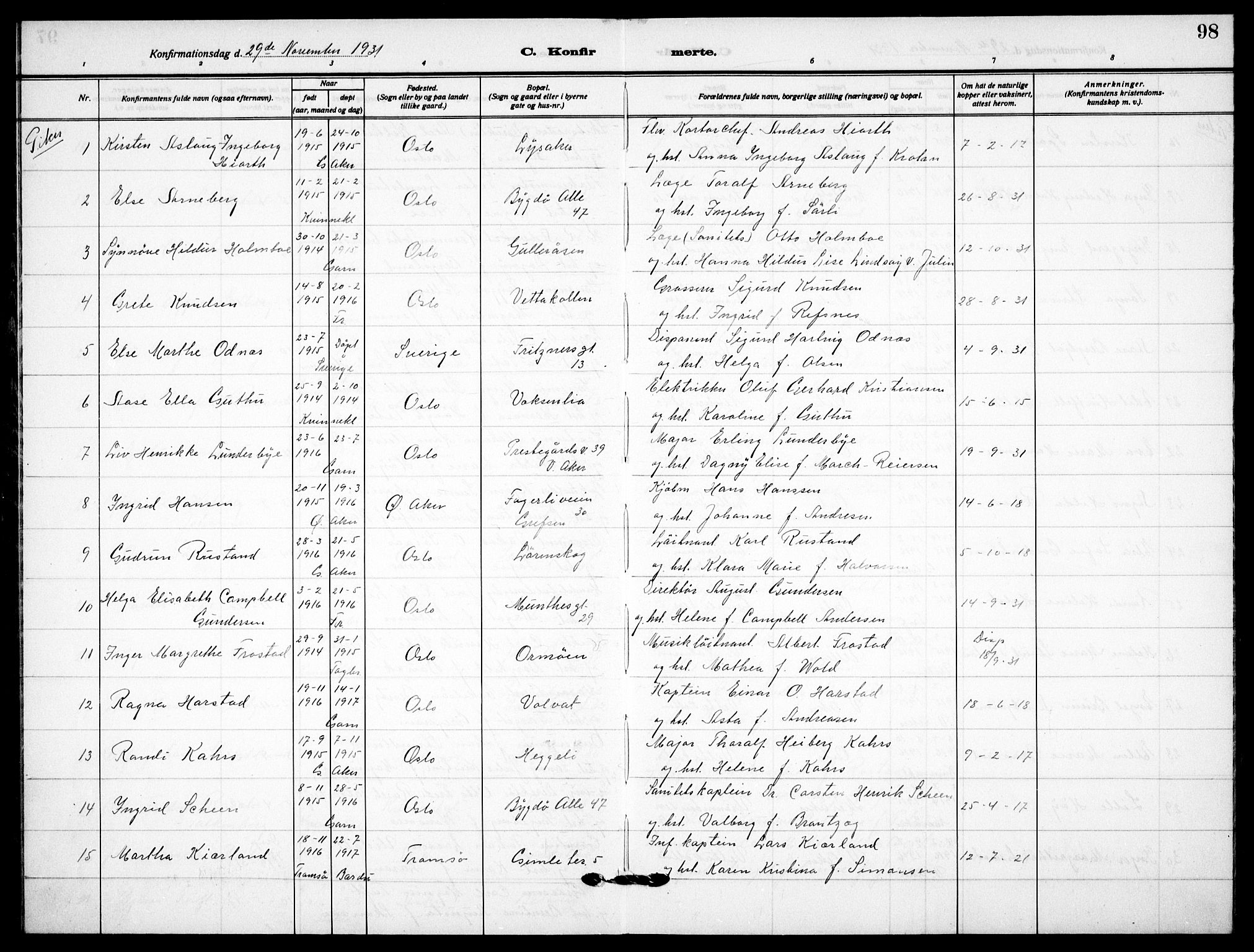 Garnisonsmenigheten Kirkebøker, AV/SAO-A-10846/F/Fa/L0017: Parish register (official) no. 17, 1926-1937, p. 98