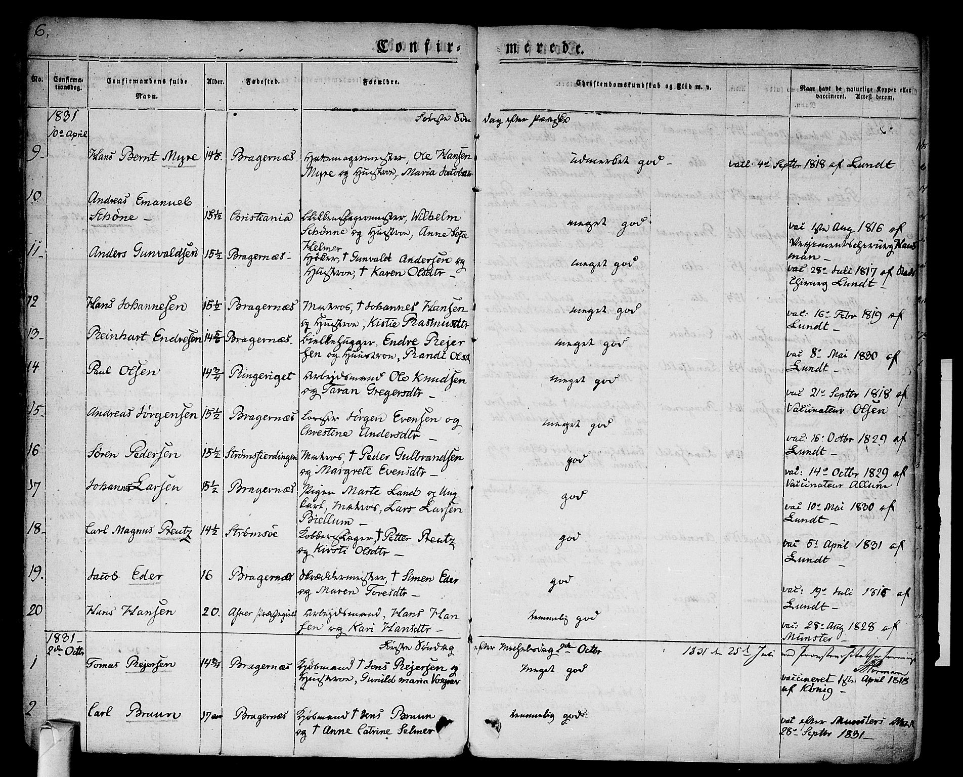 Bragernes kirkebøker, AV/SAKO-A-6/F/Fc/L0001: Parish register (official) no. III 1, 1830-1853, p. 6