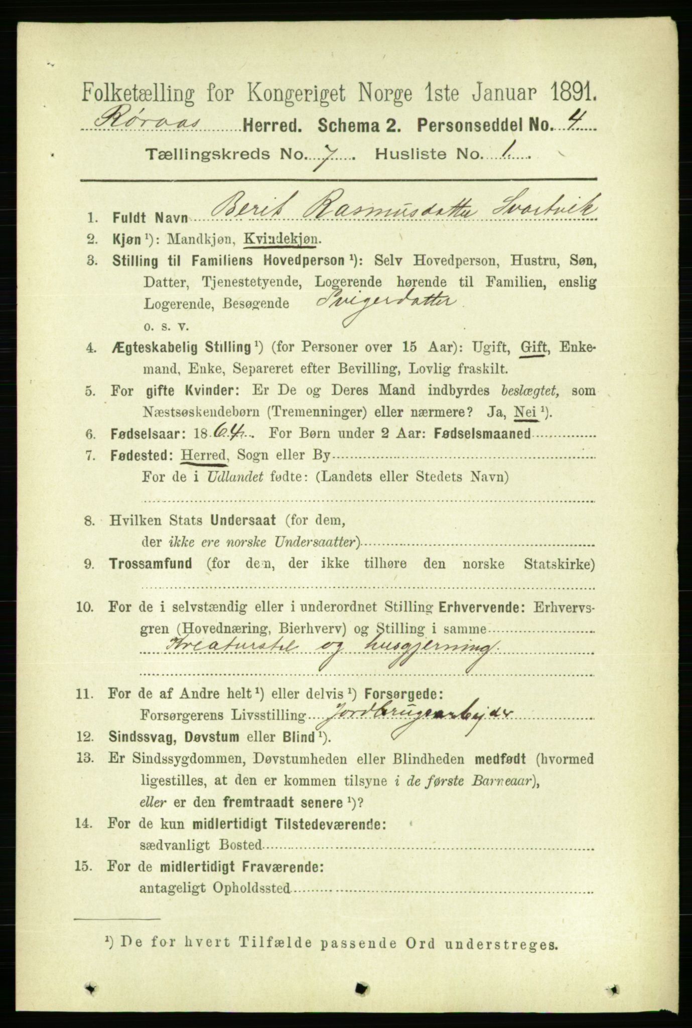 RA, 1891 census for 1640 Røros, 1891, p. 1377