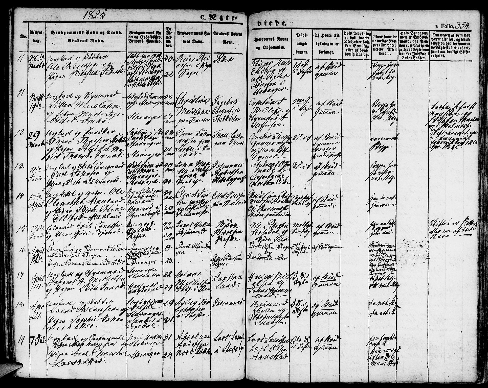Domkirken sokneprestkontor, SAST/A-101812/001/30/30BA/L0009: Parish register (official) no. A 9, 1821-1832, p. 354