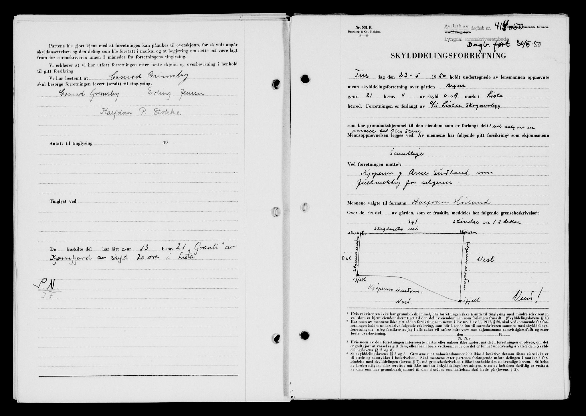 Lyngdal sorenskriveri, AV/SAK-1221-0004/G/Gb/L0665: Mortgage book no. A XI, 1950-1950, Diary no: : 414/1950