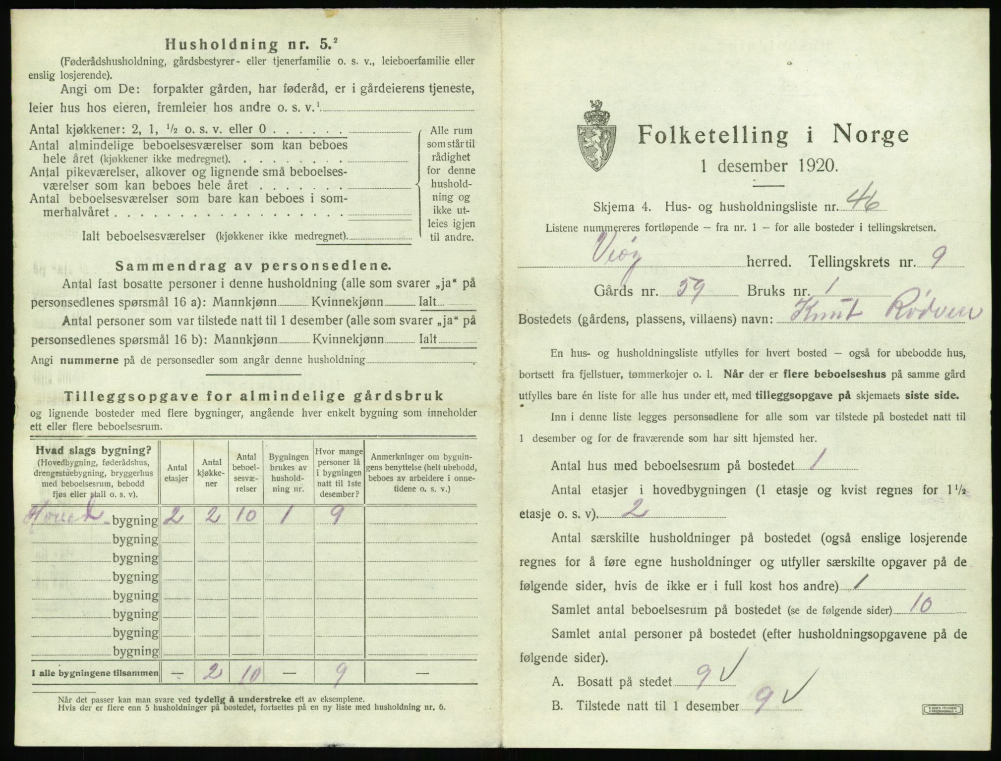 SAT, 1920 census for Veøy, 1920, p. 749