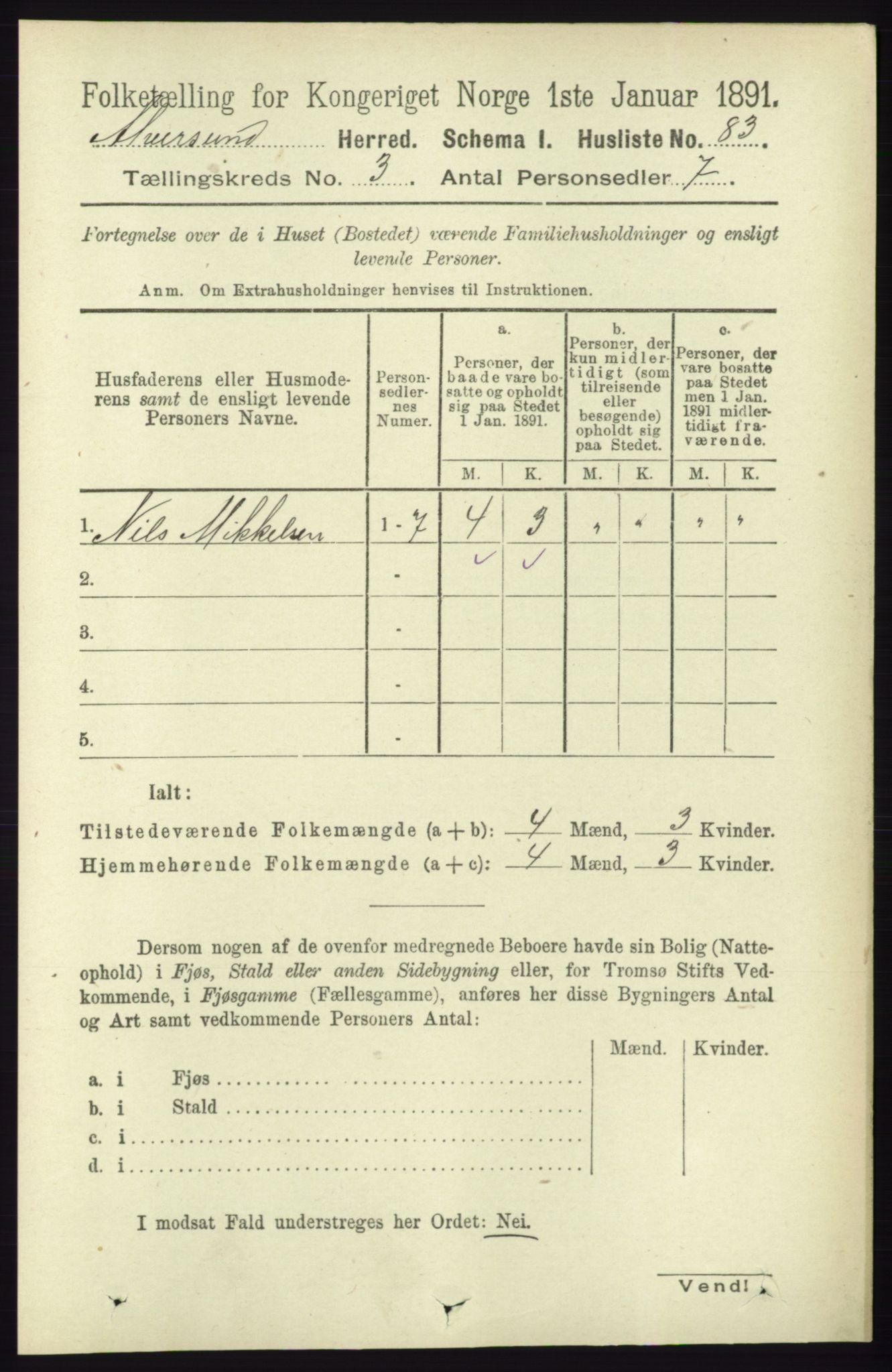 RA, 1891 census for 1257 Alversund, 1891, p. 1027