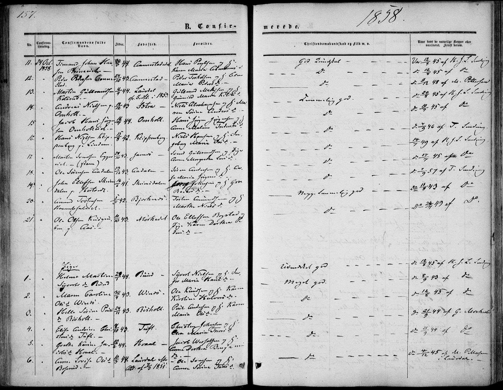 Sandsvær kirkebøker, SAKO/A-244/F/Fa/L0006: Parish register (official) no. I 6, 1857-1868, p. 157