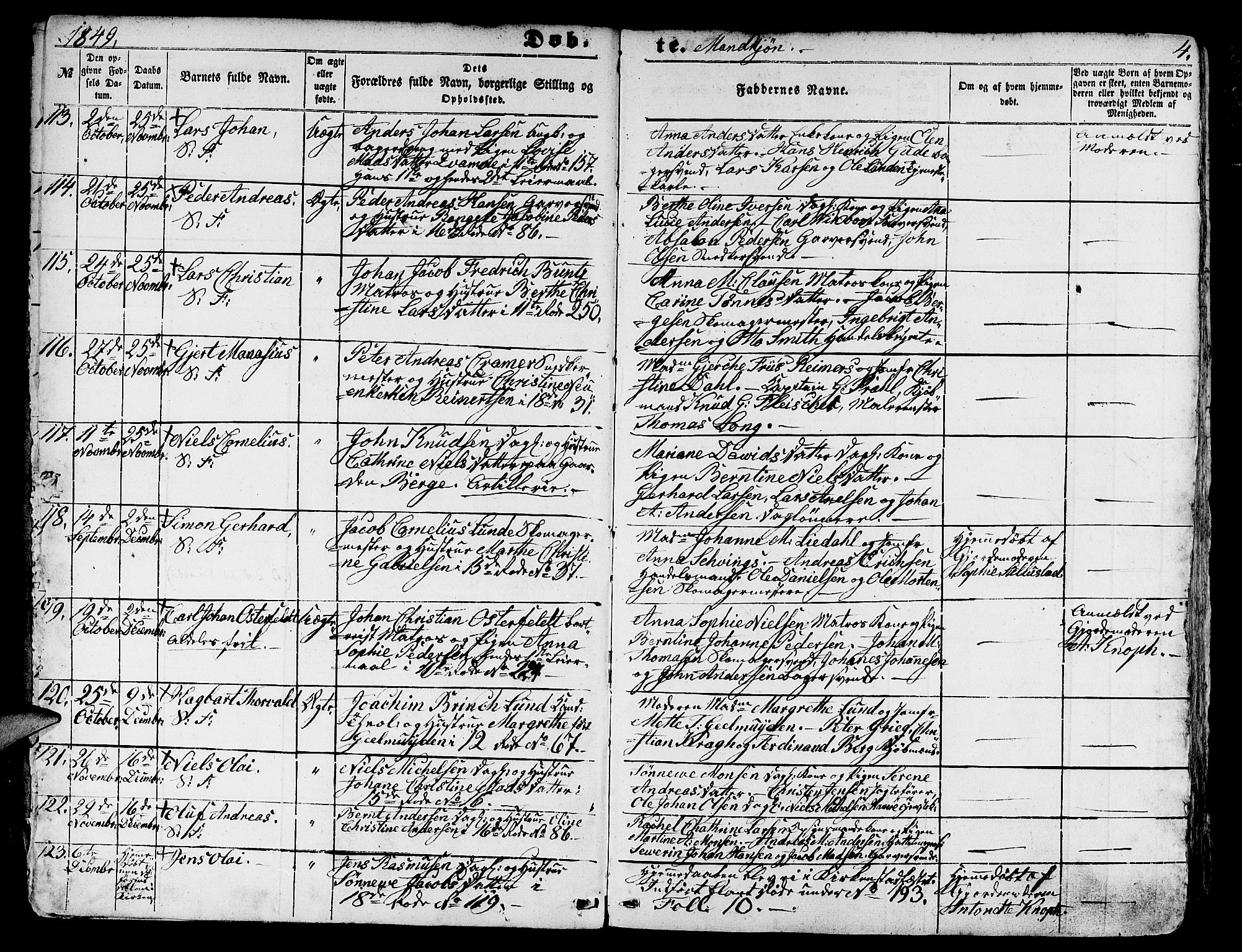 Domkirken sokneprestembete, AV/SAB-A-74801/H/Hab/L0010: Parish register (copy) no. B 3, 1849-1856, p. 4