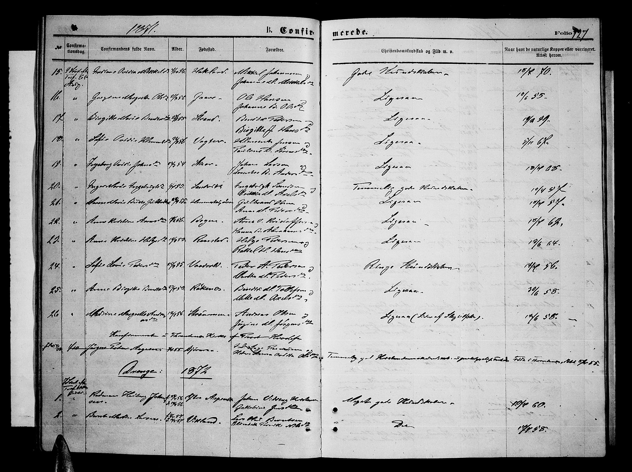 Kvæfjord sokneprestkontor, SATØ/S-1323/G/Ga/Gab/L0004klokker: Parish register (copy) no. 4, 1870-1886, p. 127