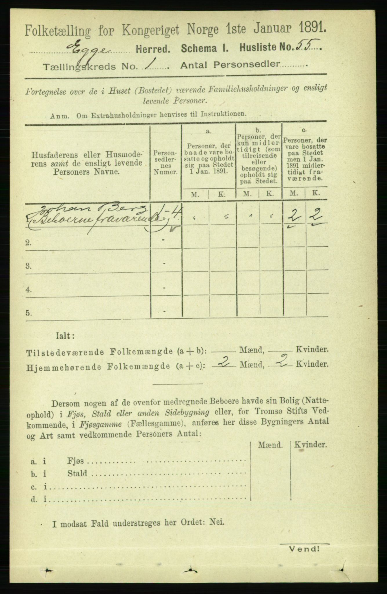 RA, 1891 census for 1733 Egge, 1891, p. 69