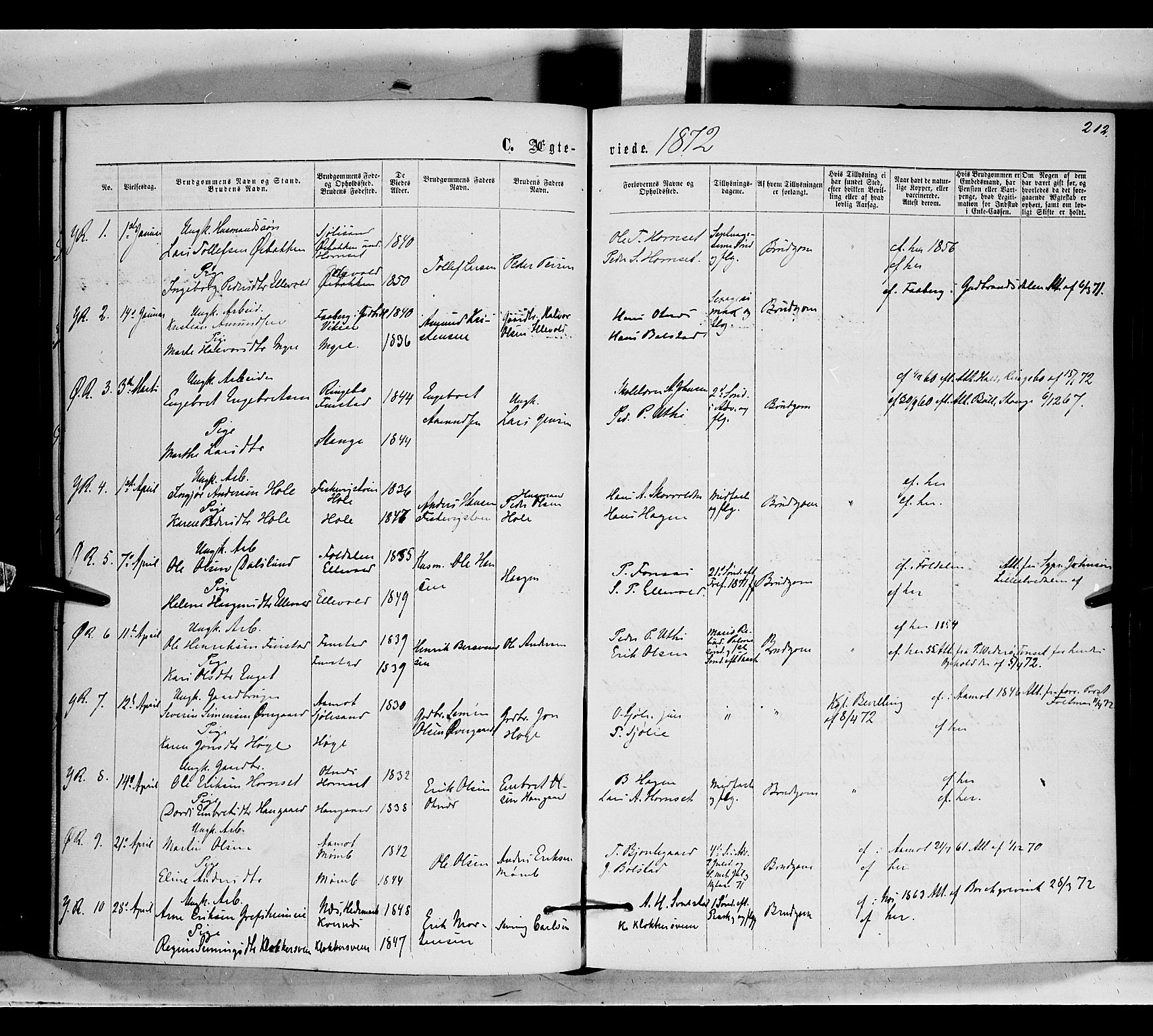 Rendalen prestekontor, SAH/PREST-054/H/Ha/Haa/L0006: Parish register (official) no. 6, 1867-1877, p. 212