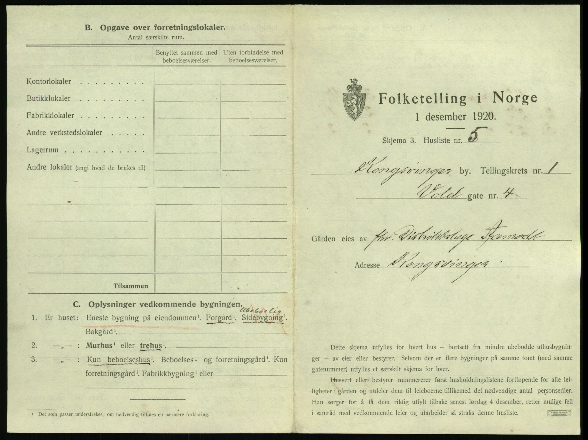 SAH, 1920 census for Kongsvinger, 1920, p. 27