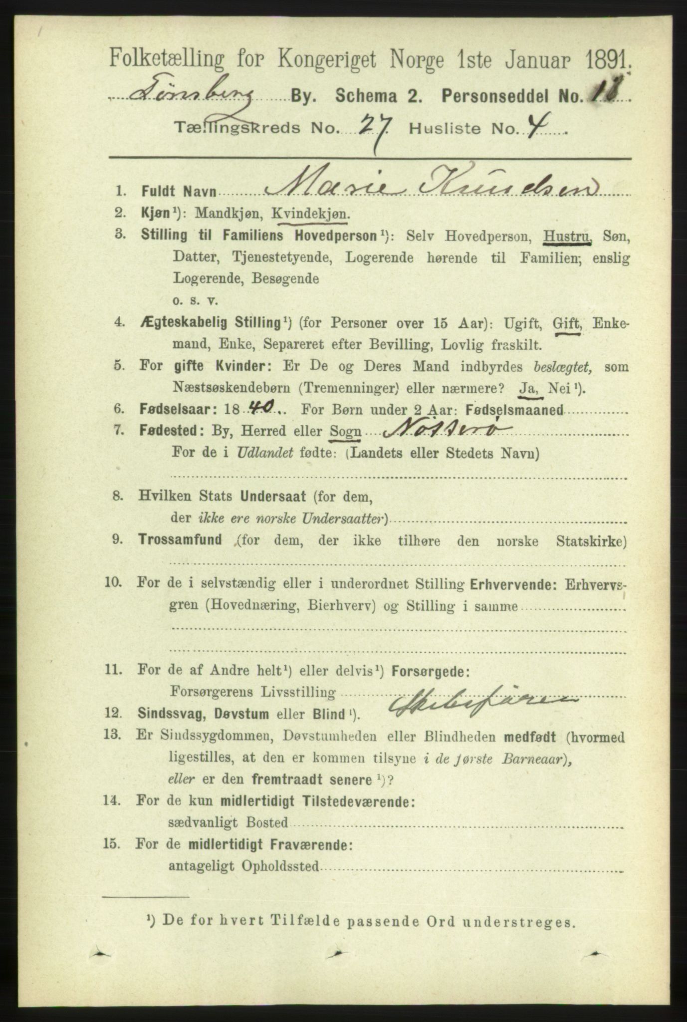 RA, 1891 census for 0705 Tønsberg, 1891, p. 6812