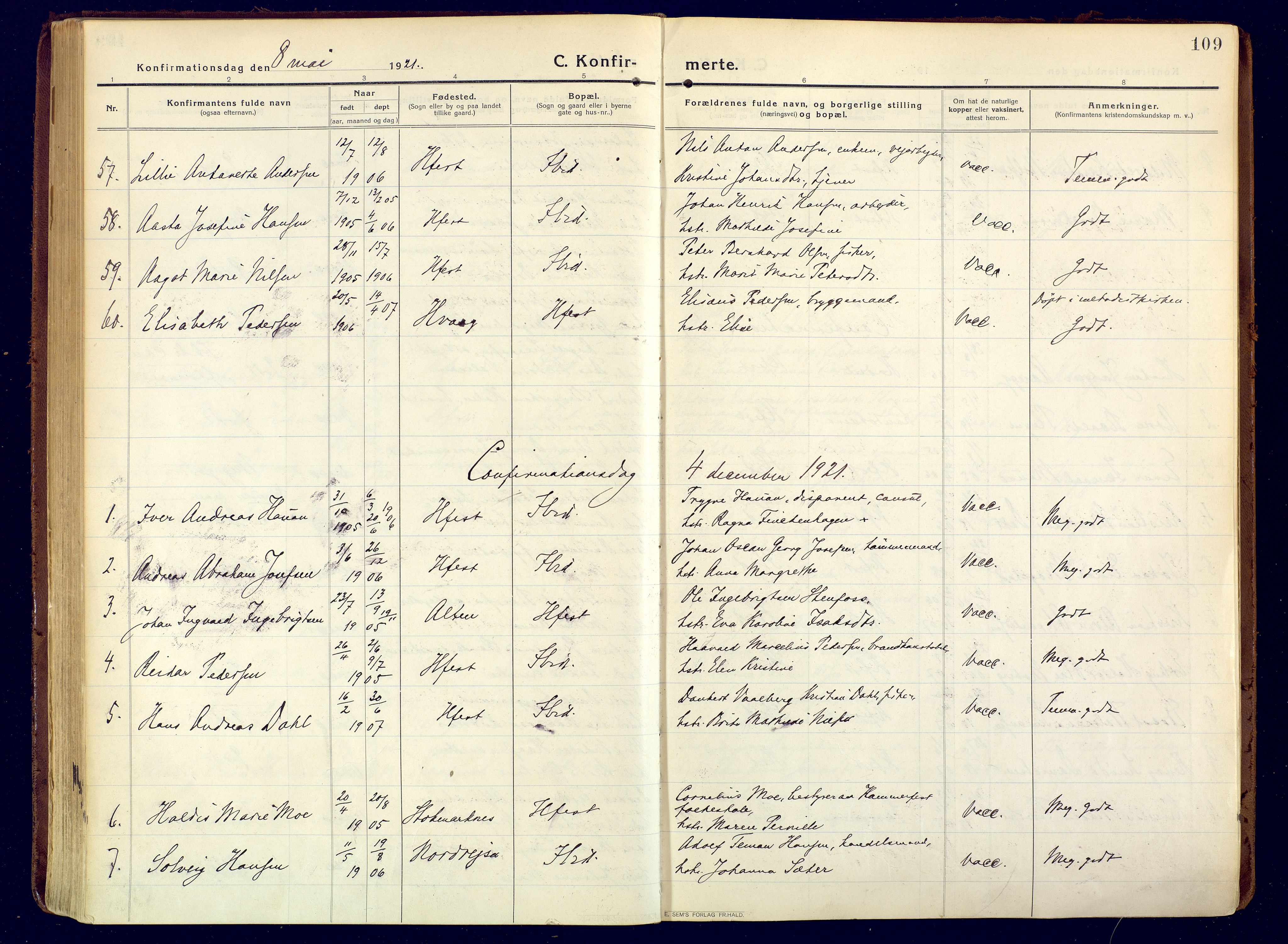 Hammerfest sokneprestkontor, SATØ/S-1347/H/Ha/L0015.kirke: Parish register (official) no. 15, 1916-1923, p. 109