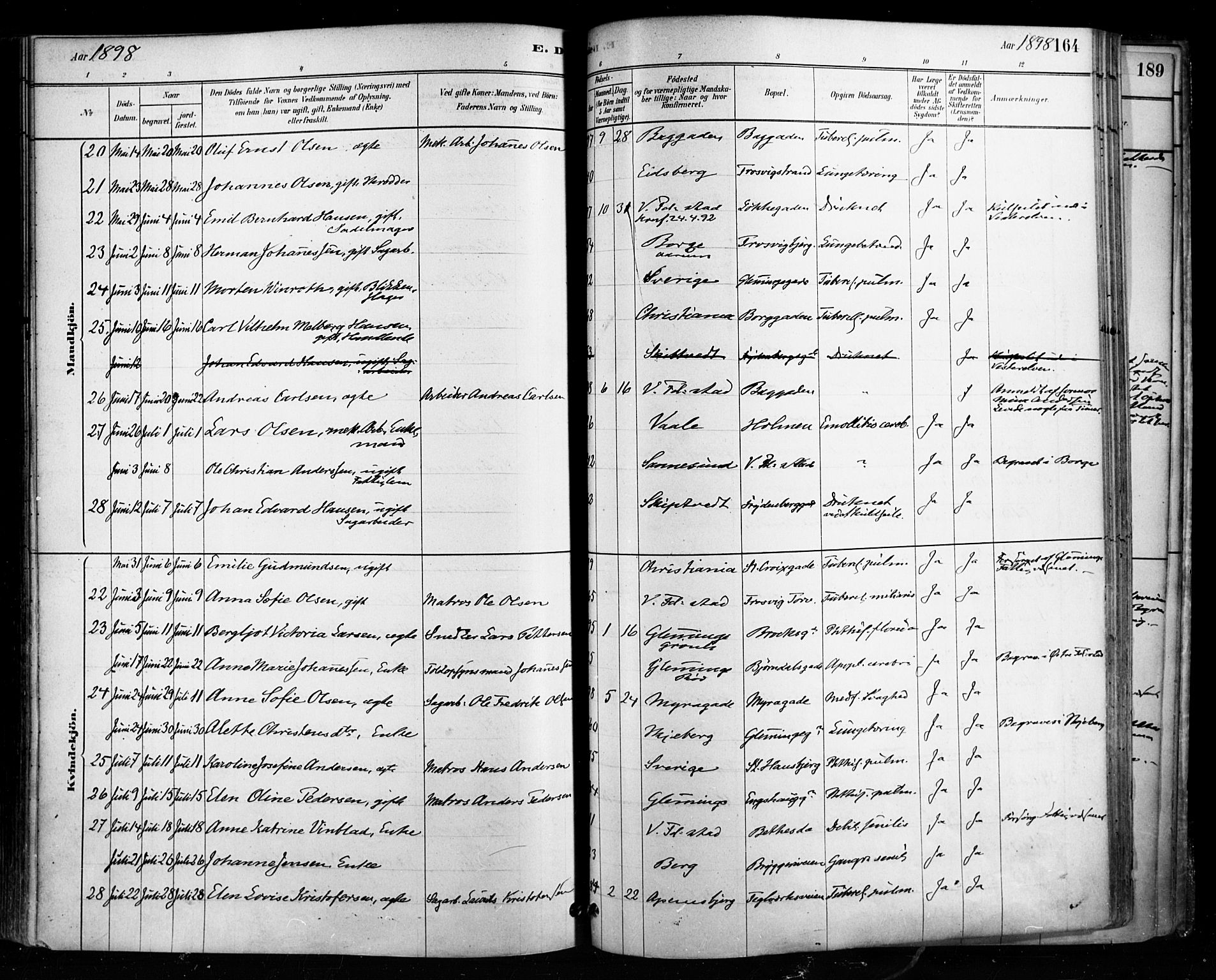 Fredrikstad domkirkes prestekontor Kirkebøker, AV/SAO-A-10906/F/Fa/L0003: Parish register (official) no. 3, 1878-1904, p. 164