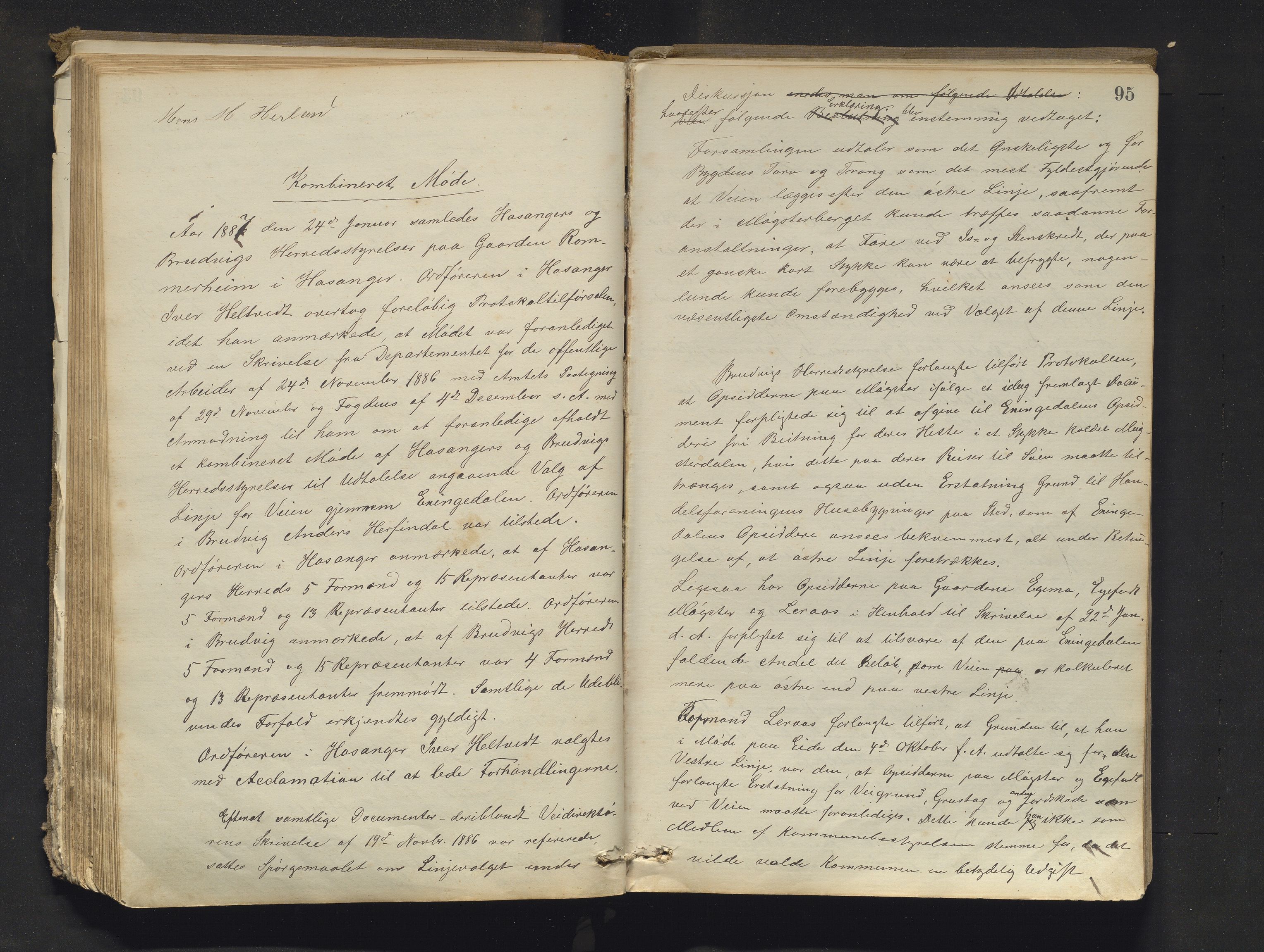 Hosanger kommune. Formannskapet, IKAH/1253a-021/A/Aa/L0003: Møtebok for formannskap, heradstyre og Hosanger soknestyre, 1881-1893, p. 95