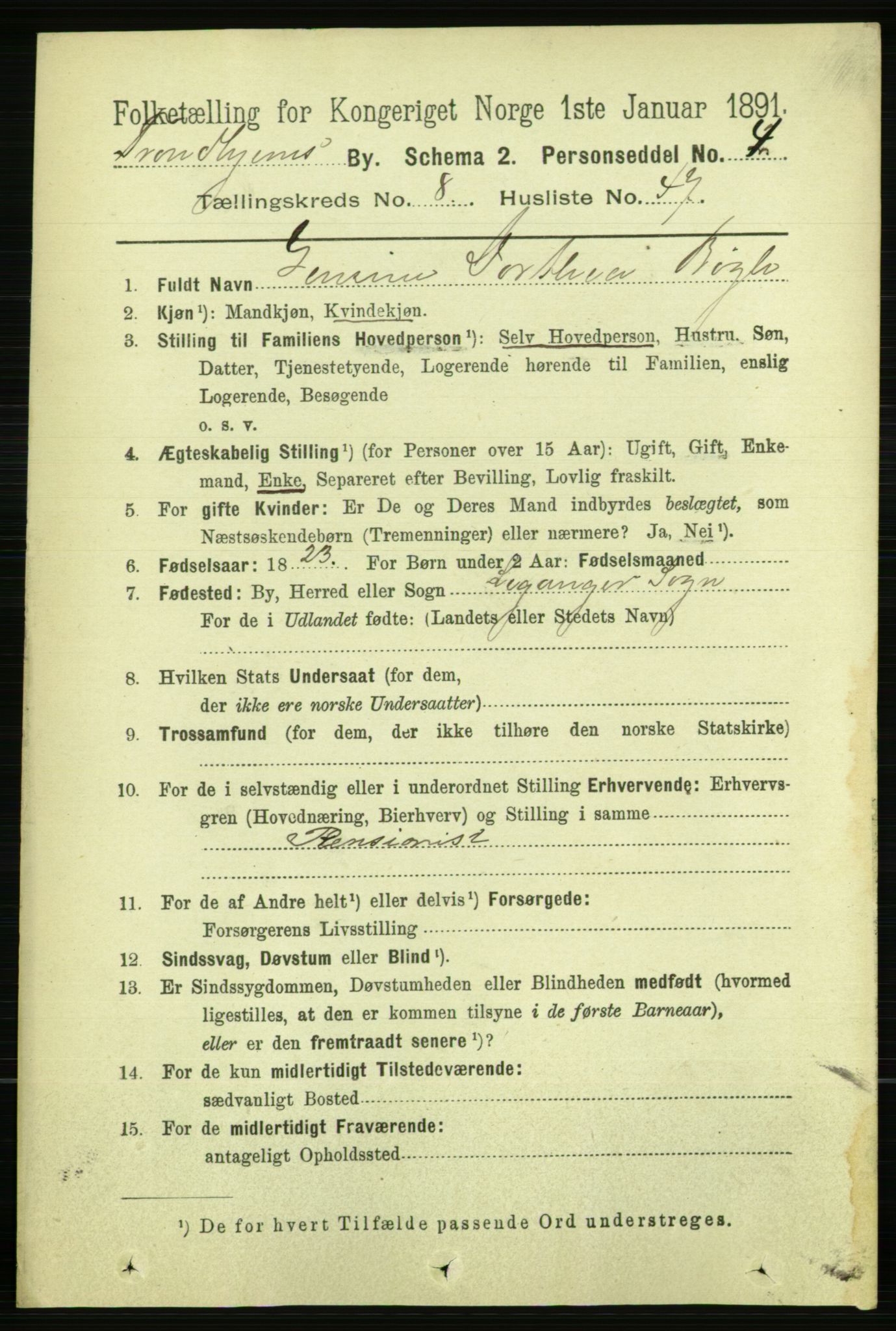 RA, 1891 census for 1601 Trondheim, 1891, p. 7406