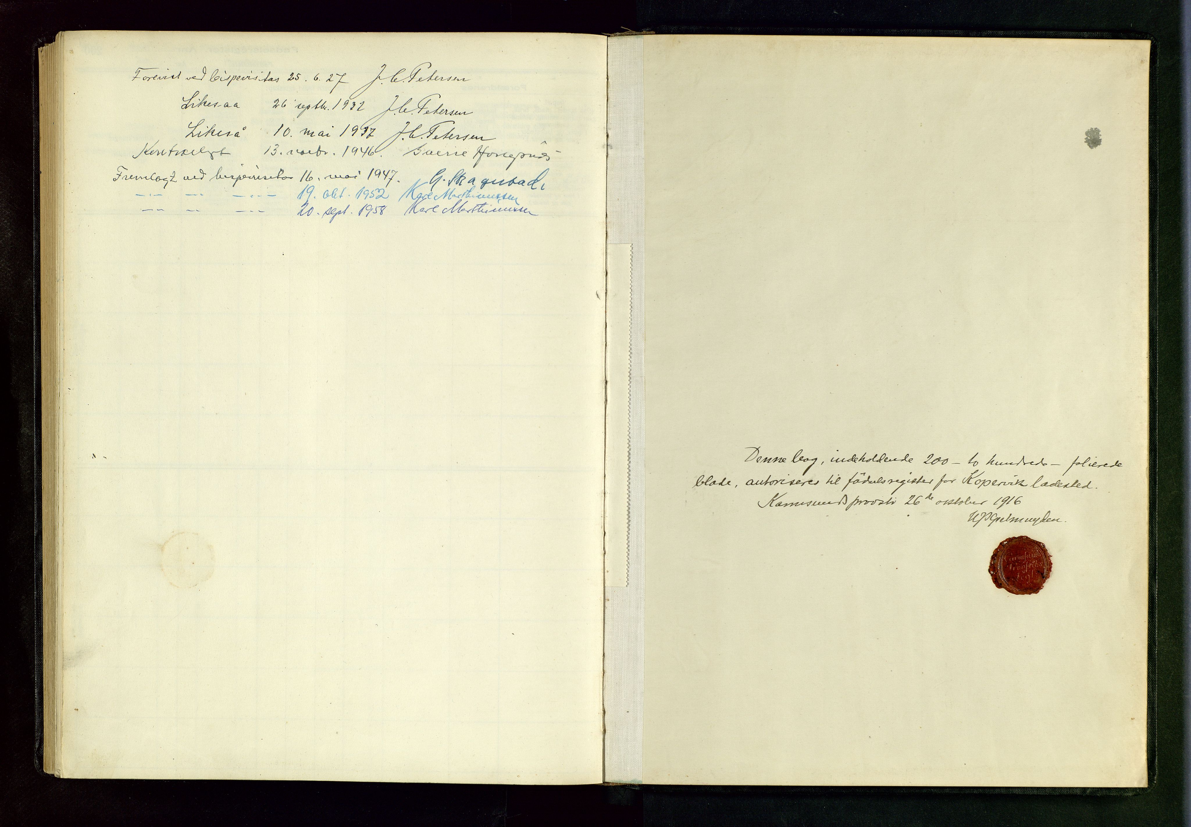 Kopervik sokneprestkontor, AV/SAST-A-101850/I/Id/L0001: Birth register no. 1, 1916-1952