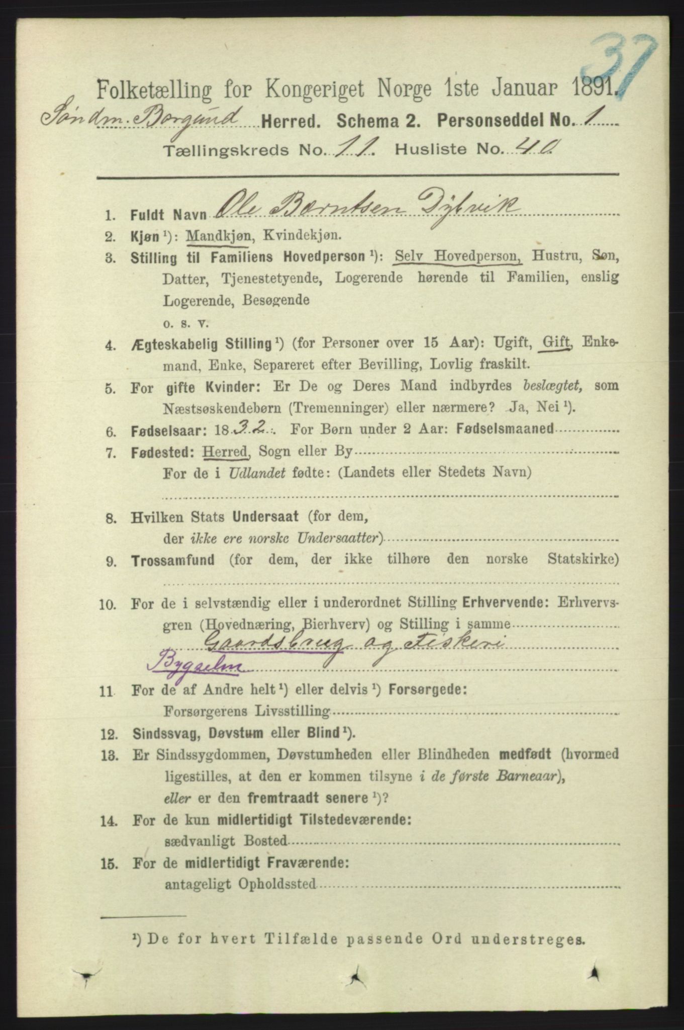 RA, 1891 census for 1531 Borgund, 1891, p. 2993