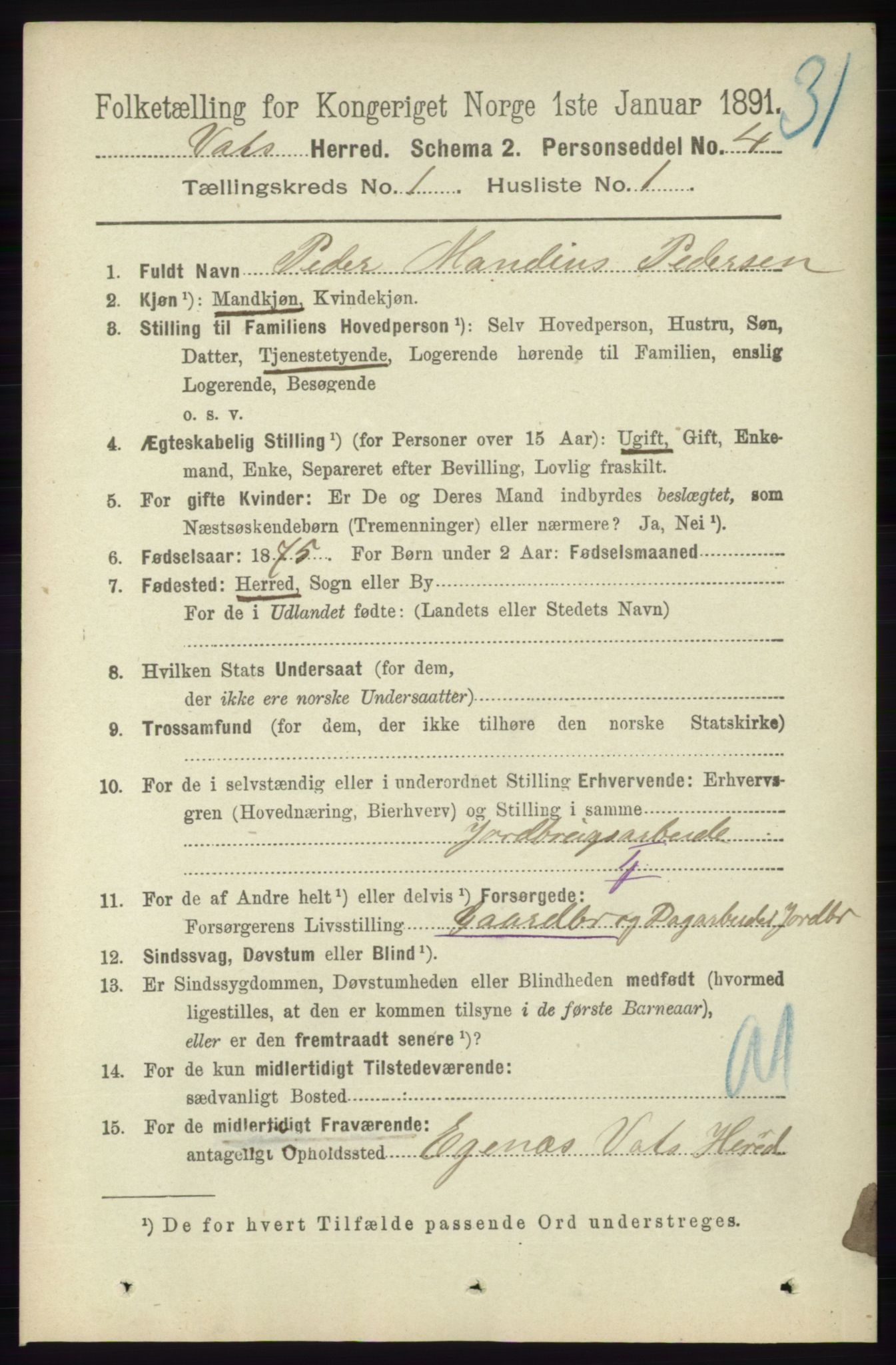 RA, 1891 census for 1155 Vats, 1891, p. 48