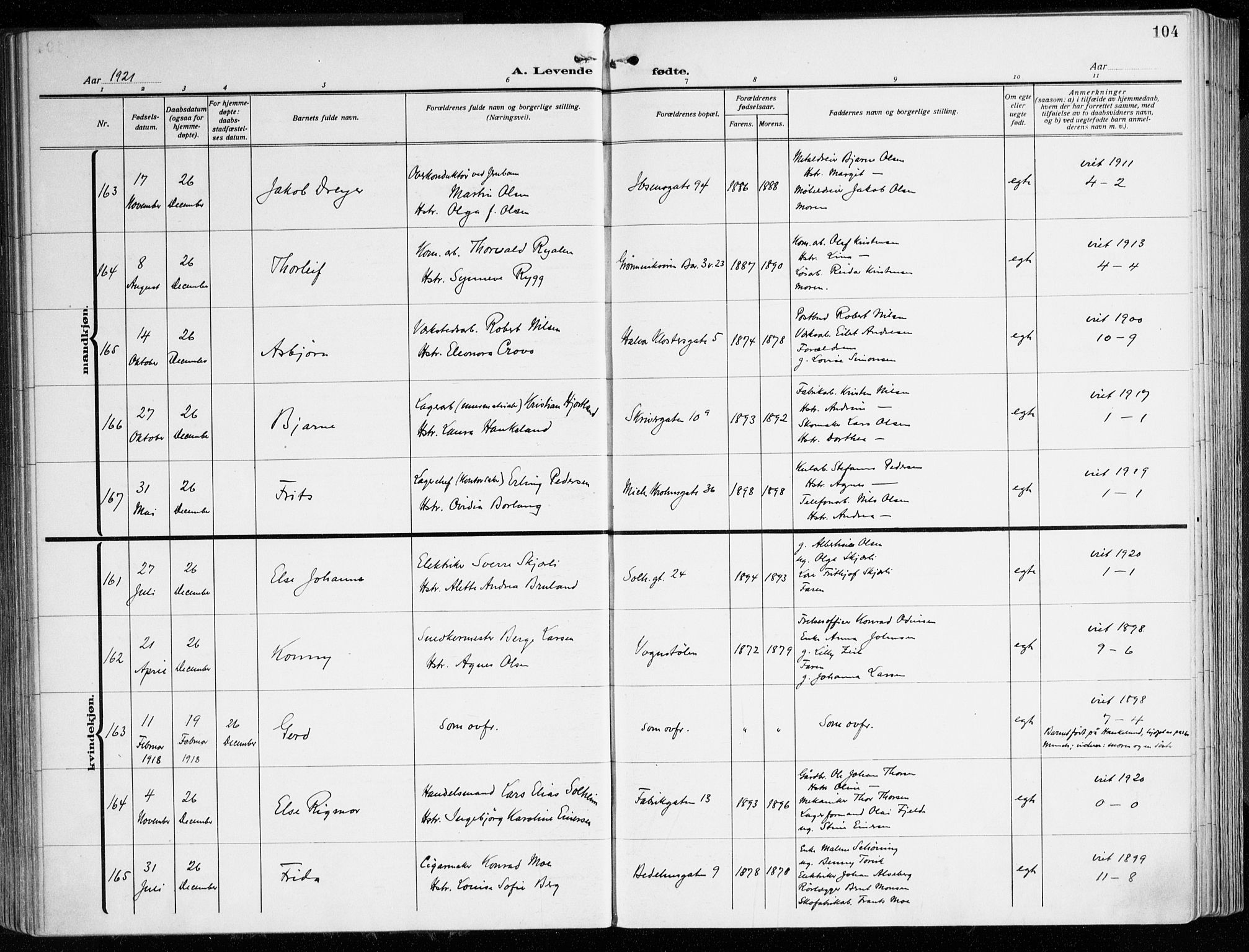 Årstad Sokneprestembete, AV/SAB-A-79301/H/Haa/L0004: Parish register (official) no. A 4, 1919-1928, p. 104