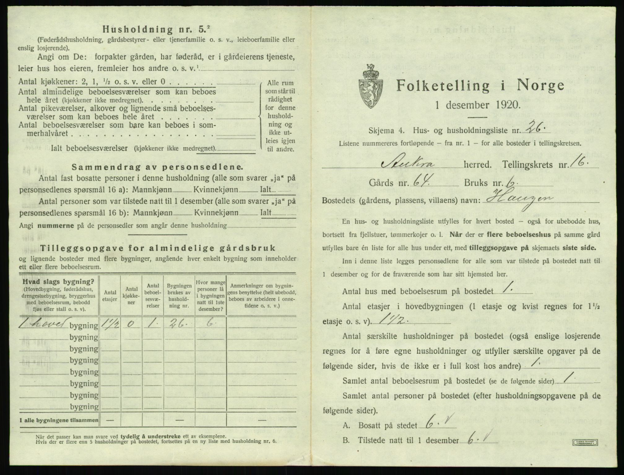 SAT, 1920 census for Aukra, 1920, p. 999