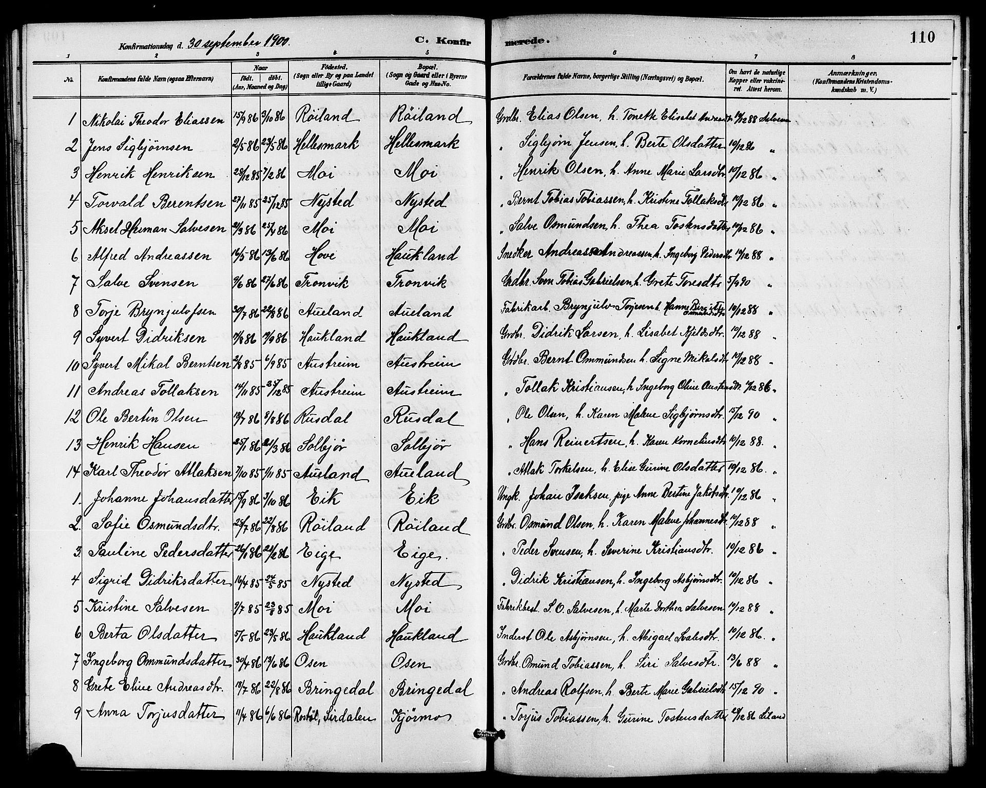 Lund sokneprestkontor, AV/SAST-A-101809/S07/L0006: Parish register (copy) no. B 6, 1885-1901, p. 110