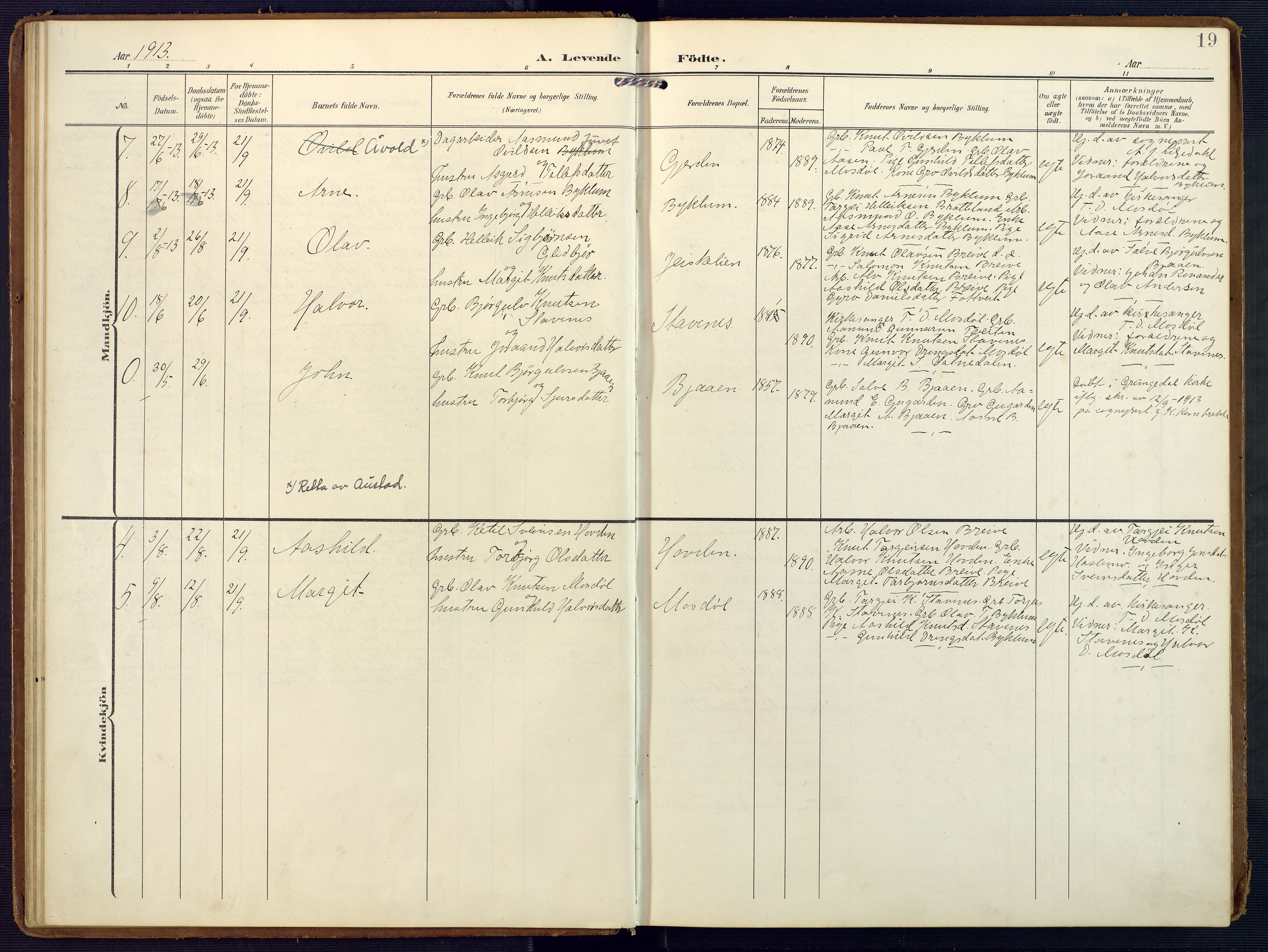 Valle sokneprestkontor, AV/SAK-1111-0044/F/Fa/Faa/L0002: Parish register (official) no. A 2, 1907-1919, p. 19