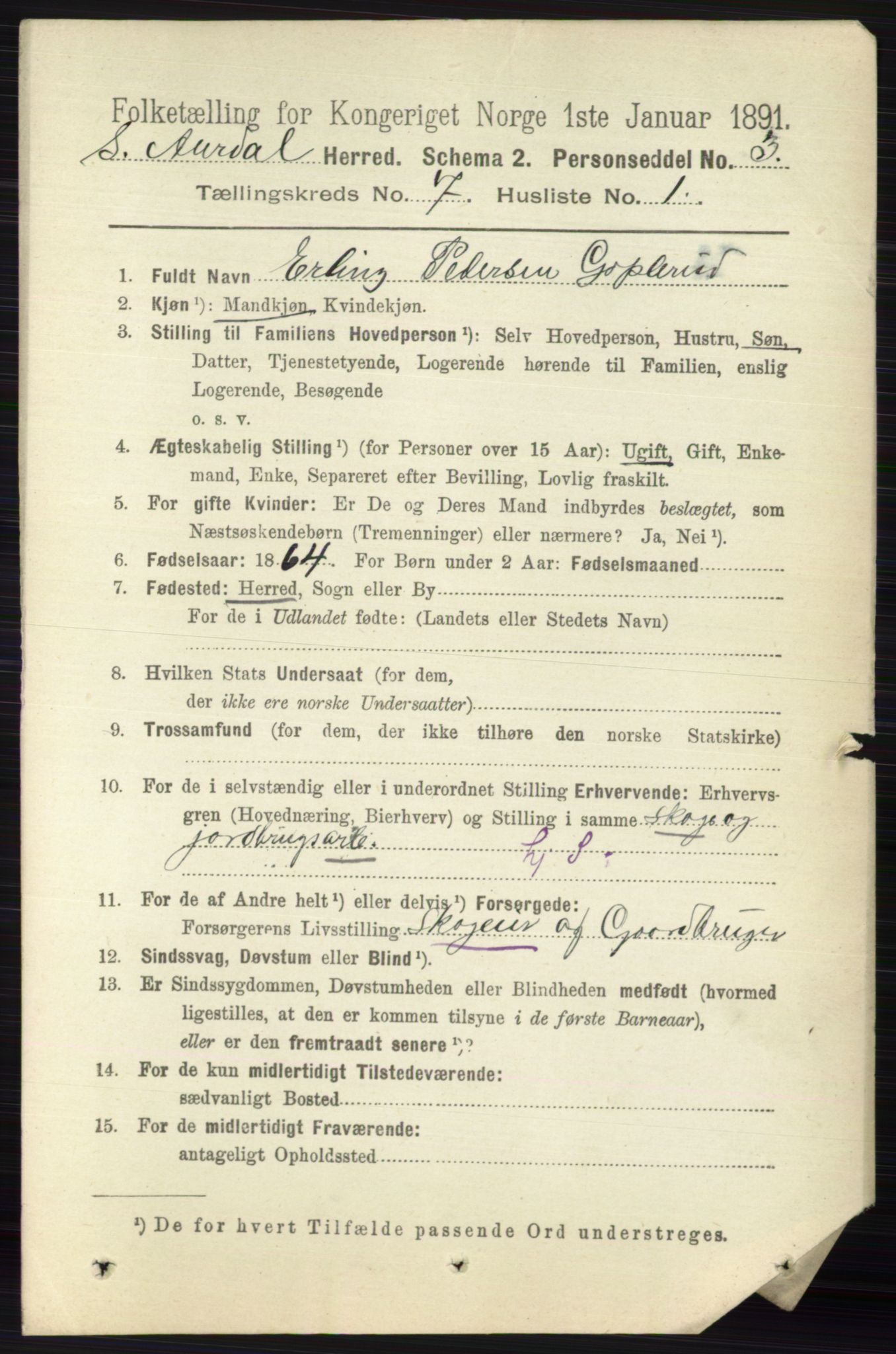 RA, 1891 census for 0540 Sør-Aurdal, 1891, p. 4400