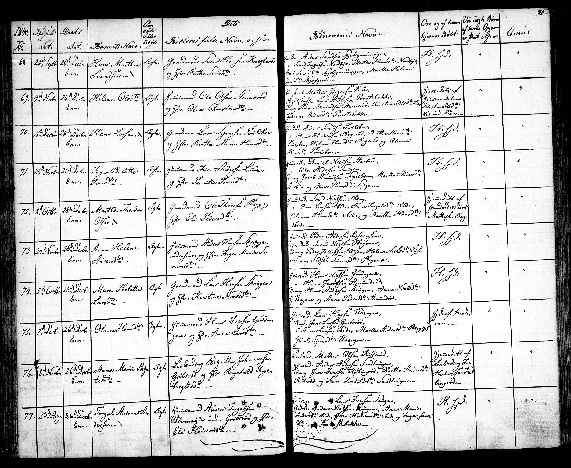Idd prestekontor Kirkebøker, SAO/A-10911/F/Fc/L0003: Parish register (official) no. III 3, 1832-1847, p. 85