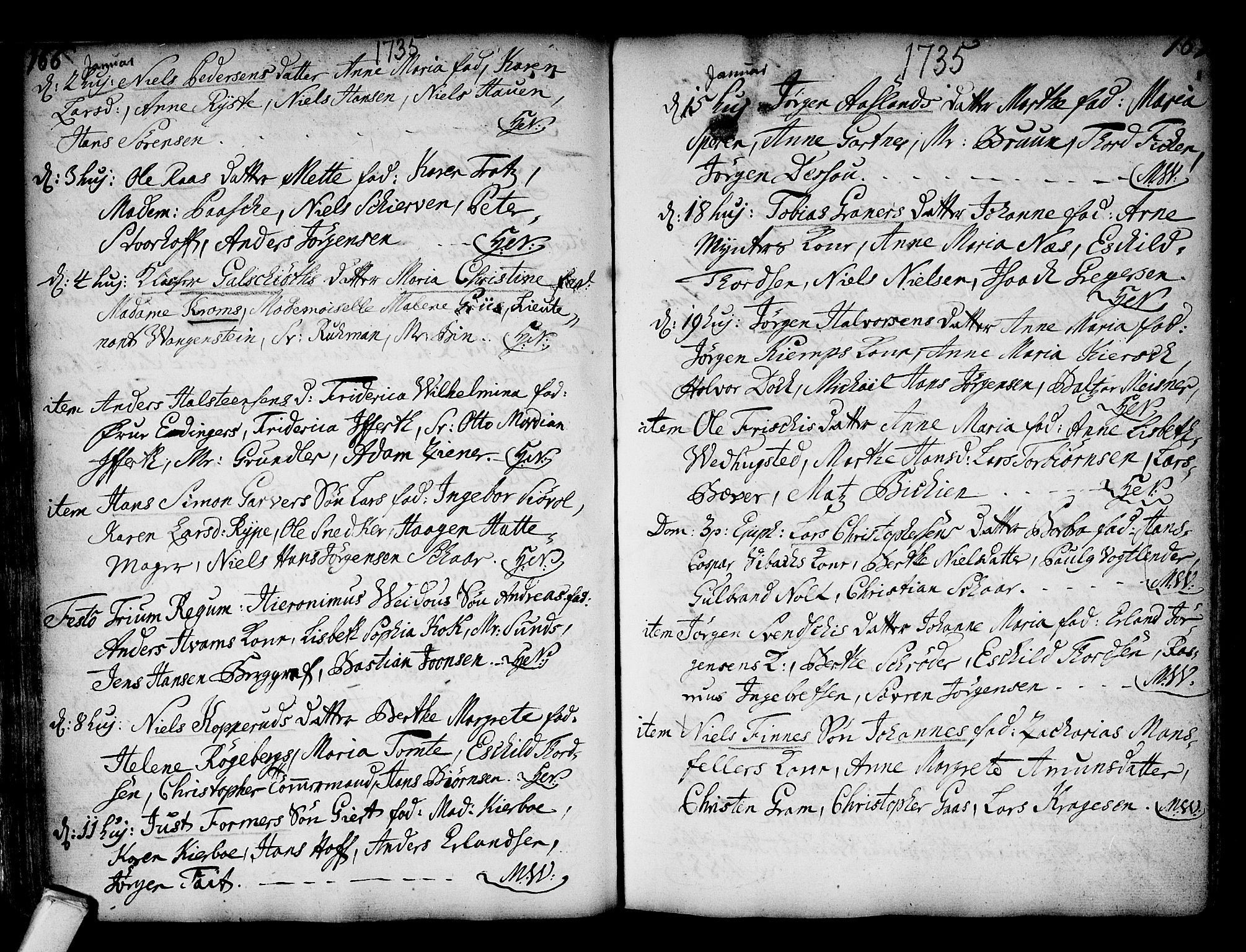 Kongsberg kirkebøker, SAKO/A-22/F/Fa/L0002: Parish register (official) no. I 2, 1721-1743, p. 166-167