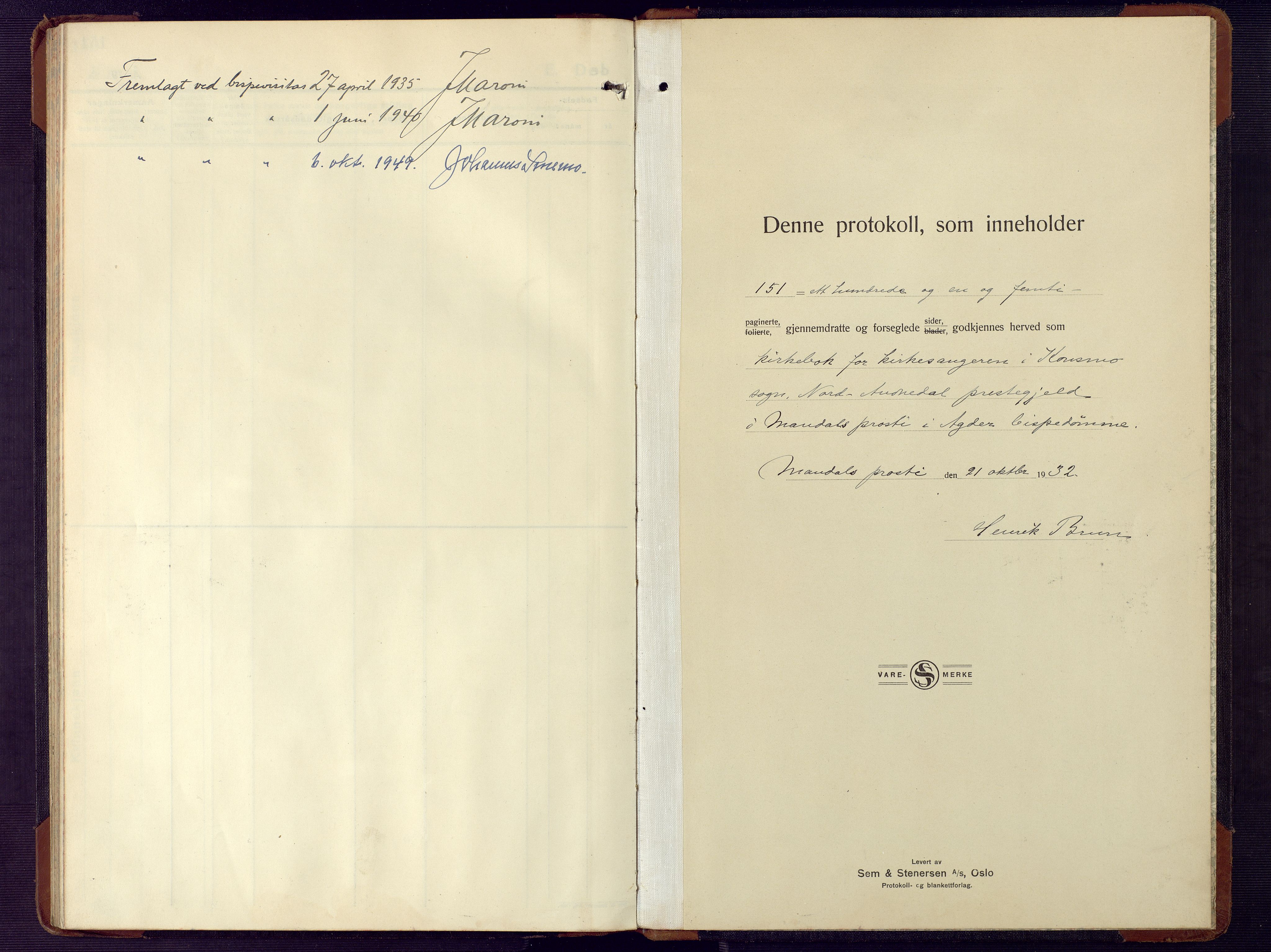 Nord-Audnedal sokneprestkontor, SAK/1111-0032/F/Fb/Fba/L0006: Parish register (copy) no. B 6, 1929-1946