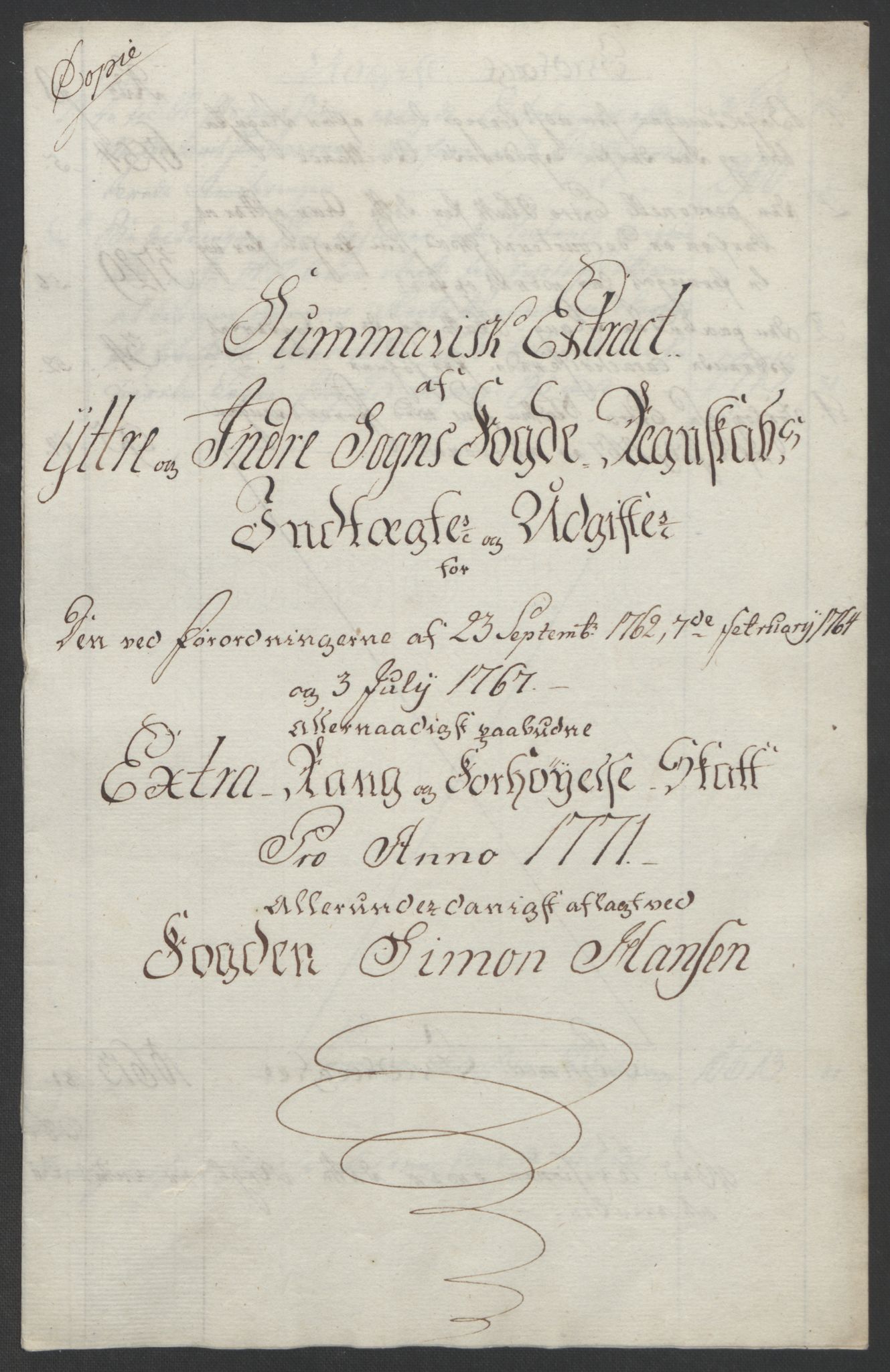 Rentekammeret inntil 1814, Realistisk ordnet avdeling, AV/RA-EA-4070/Ol/L0018: [Gg 10]: Ekstraskatten, 23.09.1762. Sogn, 1762-1772, p. 328