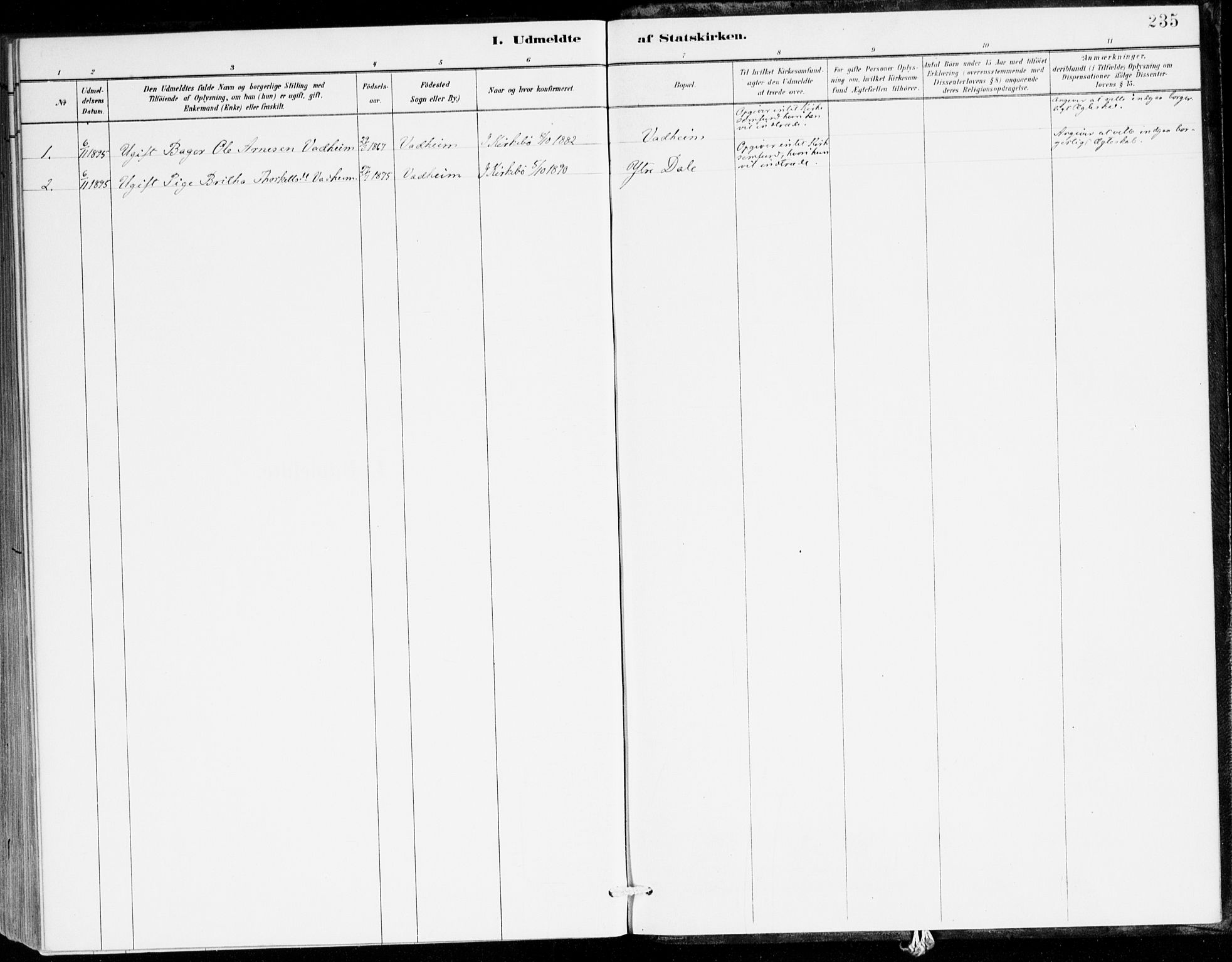 Lavik sokneprestembete, AV/SAB-A-80901: Parish register (official) no. C 1, 1882-1904, p. 235