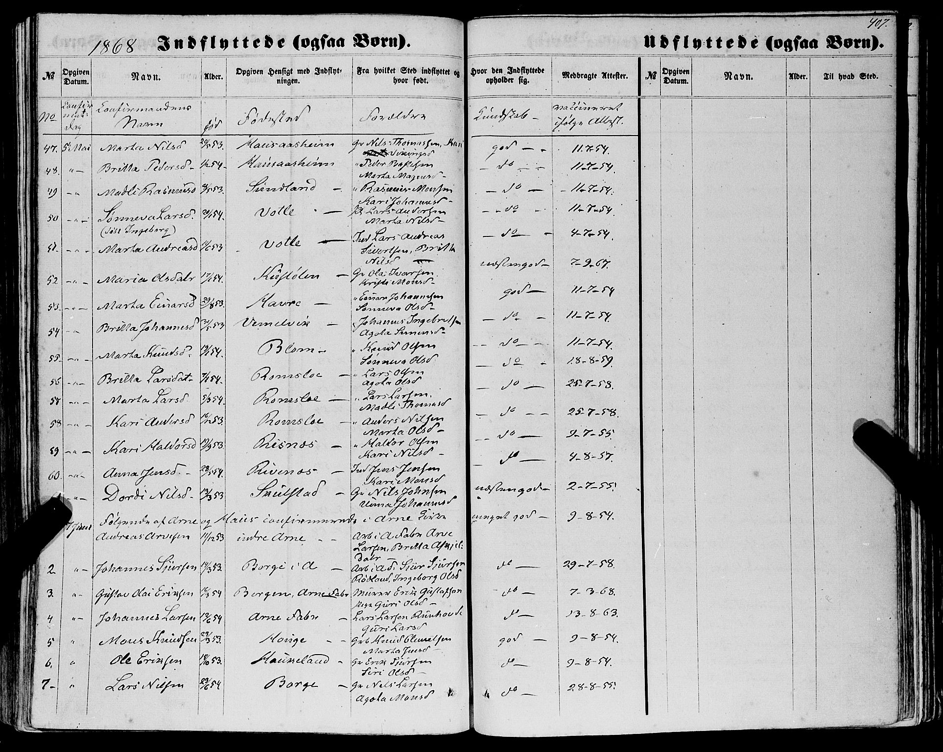 Haus sokneprestembete, AV/SAB-A-75601/H/Haa: Parish register (official) no. A 17, 1858-1870, p. 407