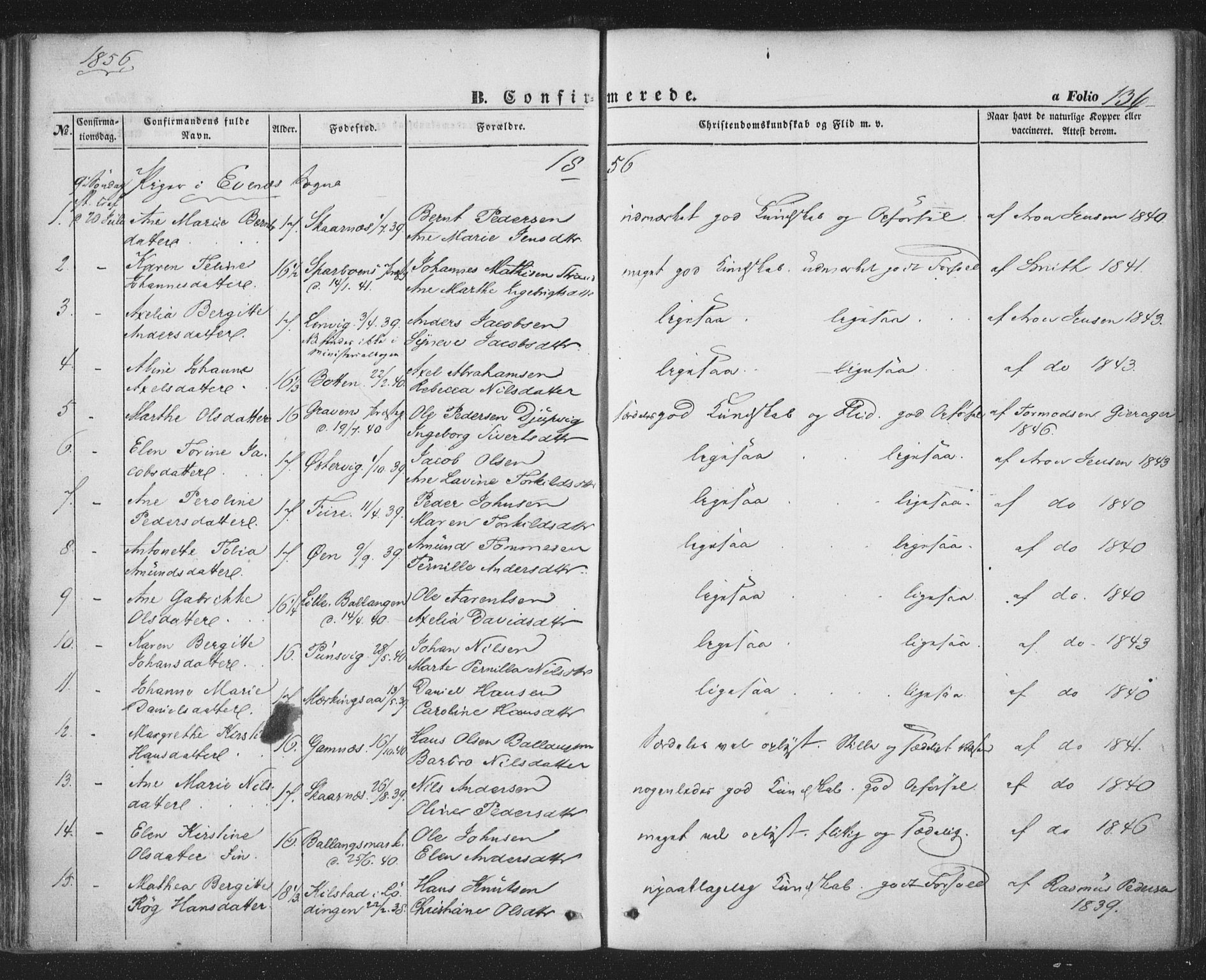 Ministerialprotokoller, klokkerbøker og fødselsregistre - Nordland, AV/SAT-A-1459/863/L0895: Parish register (official) no. 863A07, 1851-1860, p. 136