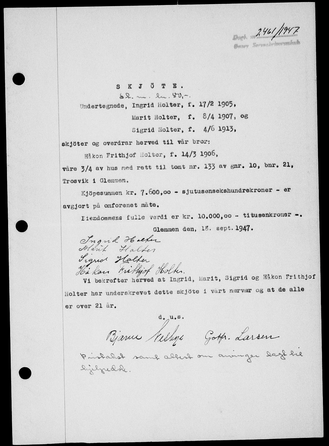 Onsøy sorenskriveri, SAO/A-10474/G/Ga/Gab/L0021: Mortgage book no. II A-21, 1947-1947, Diary no: : 2461/1947
