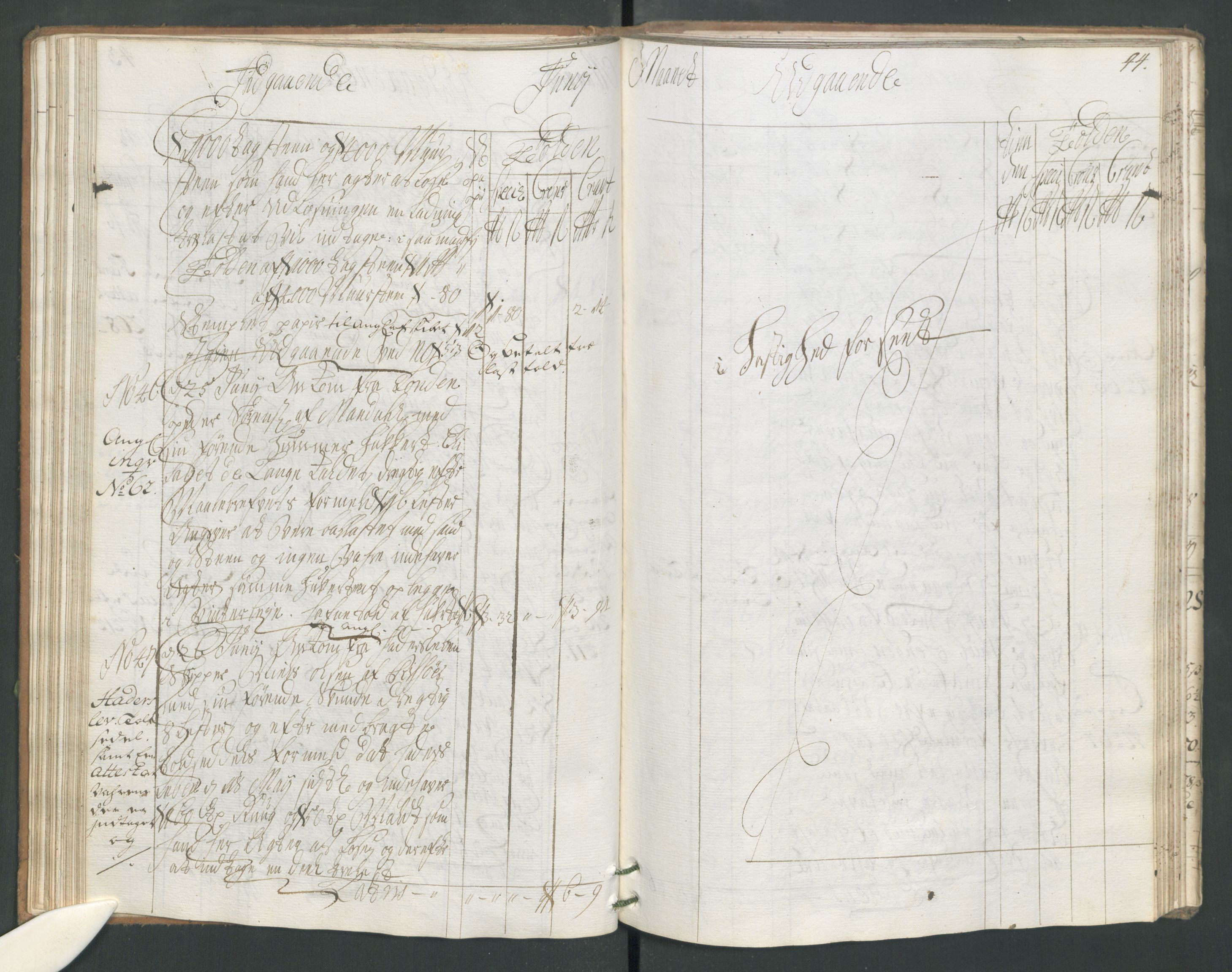 Generaltollkammeret, tollregnskaper, AV/RA-EA-5490/R17/L0008/0001: Tollregnskaper Mandal / Hovedtollbok, 1733, p. 43b-44a